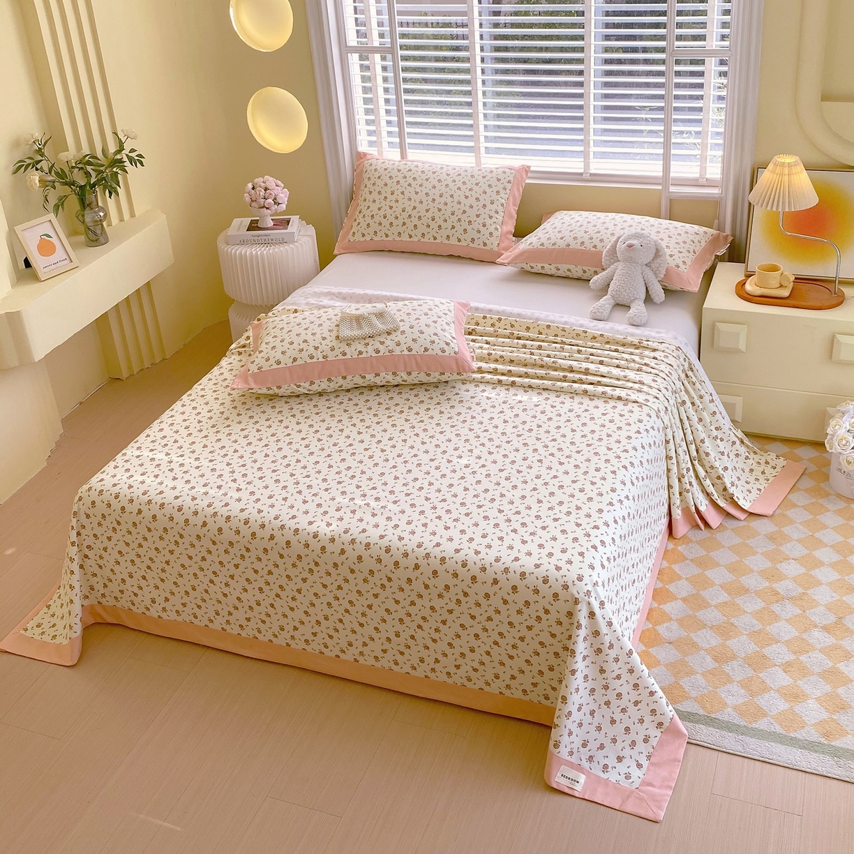 91家纺网 家纺一手货源 找家纺 春皖家纺 2026新款全棉老粗布席子凉席工艺款单床单床单单件 玫瑰情