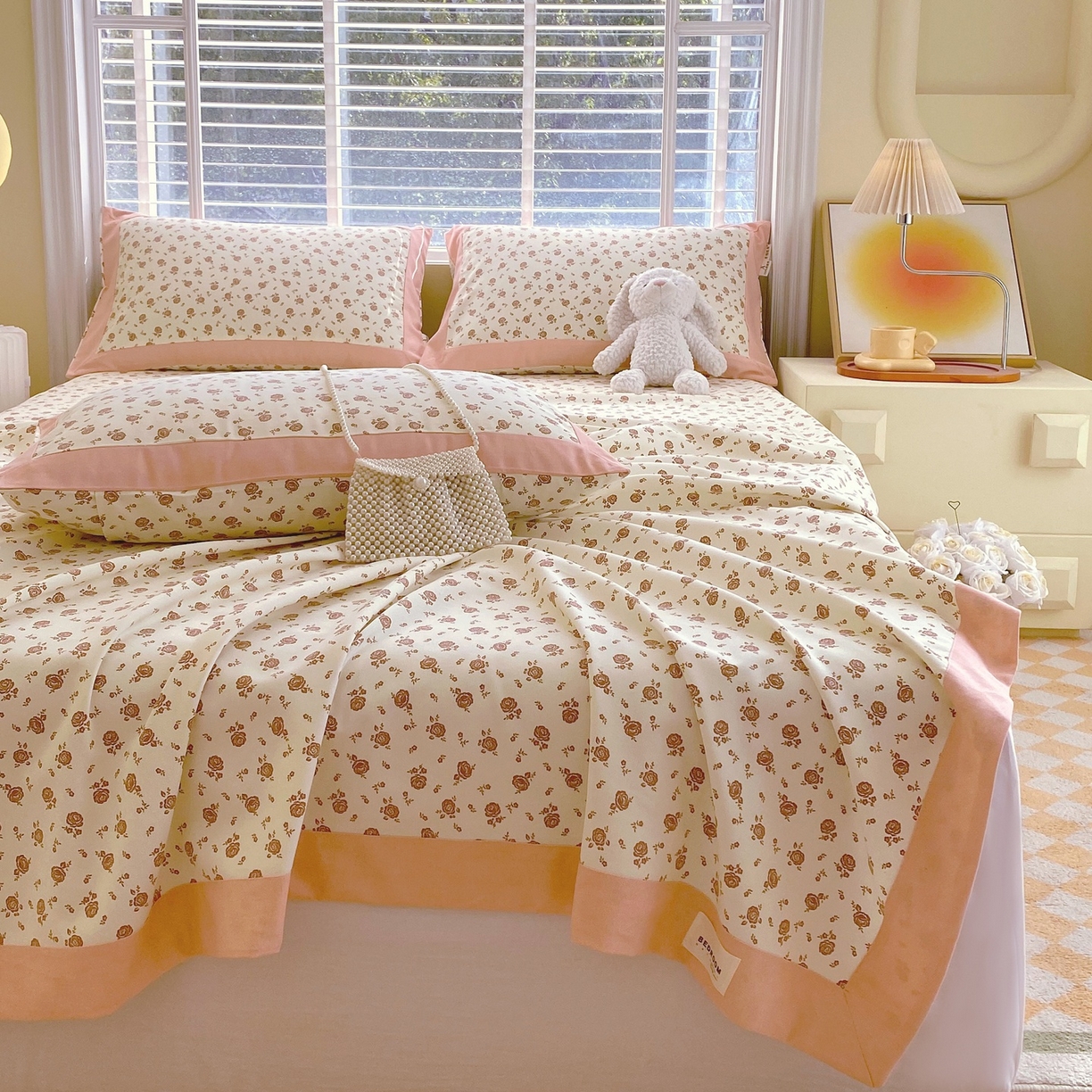 91家纺网 家纺一手货源 找家纺 春皖家纺 2026新款全棉老粗布席子凉席工艺款单床单床单单件 玫瑰情