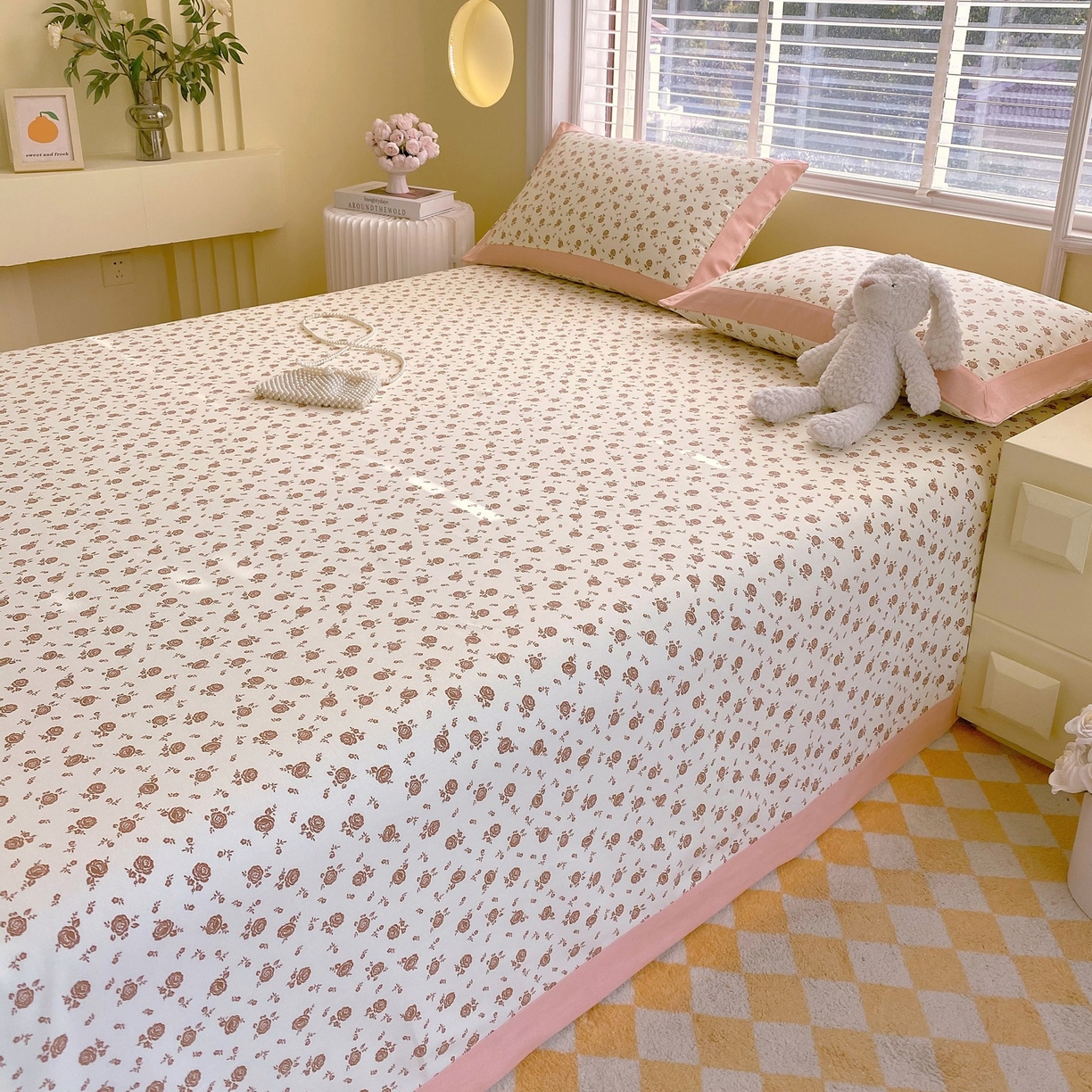 91家纺网 家纺一手货源 找家纺 春皖家纺 2026新款全棉老粗布席子凉席工艺款单床单床单单件 玫瑰情