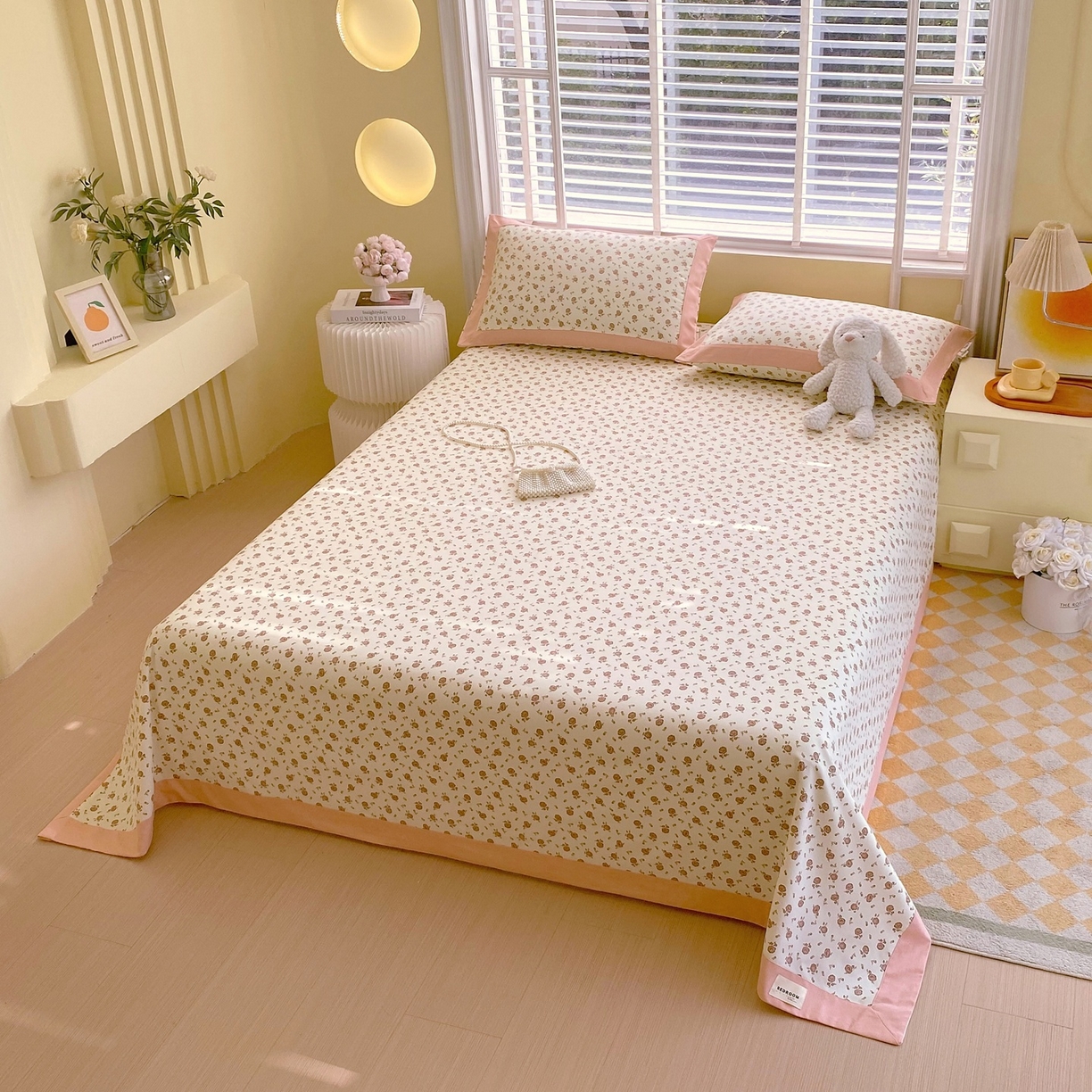 91家纺网 家纺一手货源 找家纺 春皖家纺 2026新款全棉老粗布席子凉席工艺款单床单床单单件 玫瑰情