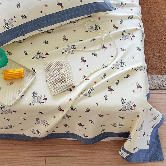 91家纺网 家纺一手货源 找家纺 春皖家纺 2026新款全棉老粗布席子凉席工艺款单床单床单单件 蘑菇兔