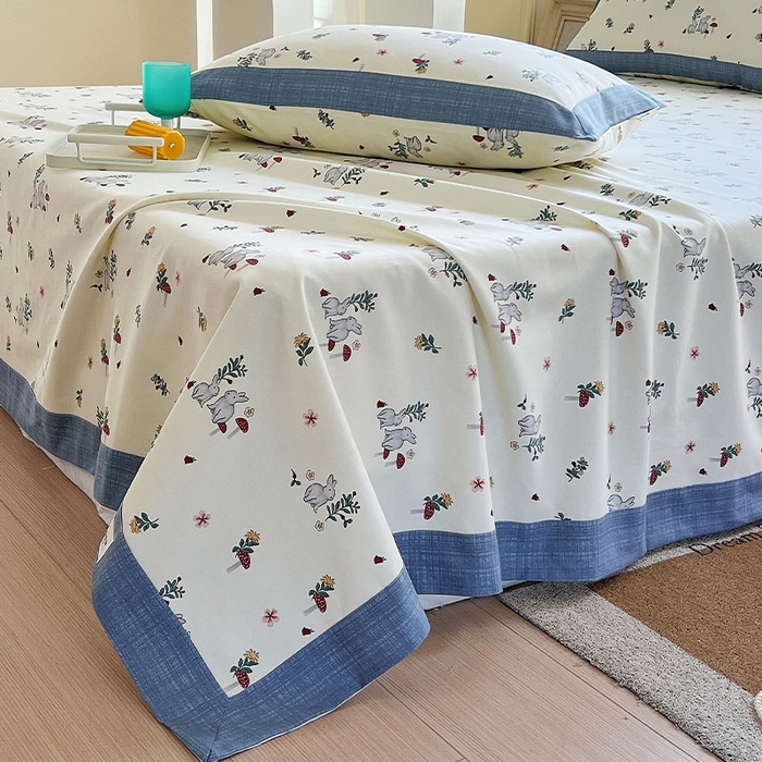 91家纺网 家纺一手货源 找家纺 春皖家纺 2026新款全棉老粗布席子凉席工艺款单床单床单单件 蘑菇兔