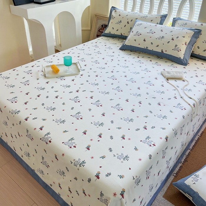 91家纺网 家纺一手货源 找家纺 春皖家纺 2026新款全棉老粗布席子凉席工艺款单床单床单单件 蘑菇兔