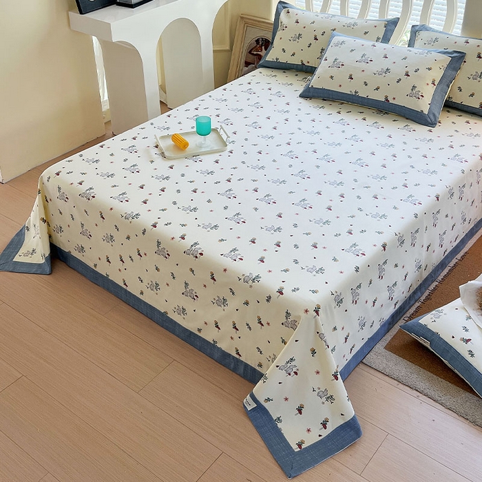 91家纺网 家纺一手货源 找家纺 春皖家纺 2026新款全棉老粗布席子凉席工艺款单床单床单单件 蘑菇兔