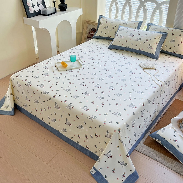 91家纺网 家纺一手货源 找家纺 春皖家纺 2026新款全棉老粗布席子凉席工艺款单床单床单单件 蘑菇兔