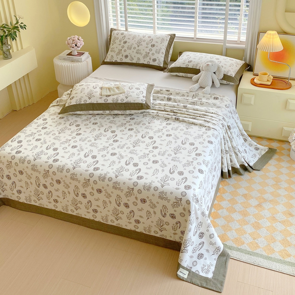 91家纺网 家纺一手货源 找家纺 春皖家纺 2026新款全棉老粗布席子凉席工艺款单床单床单单件 浅韵-白