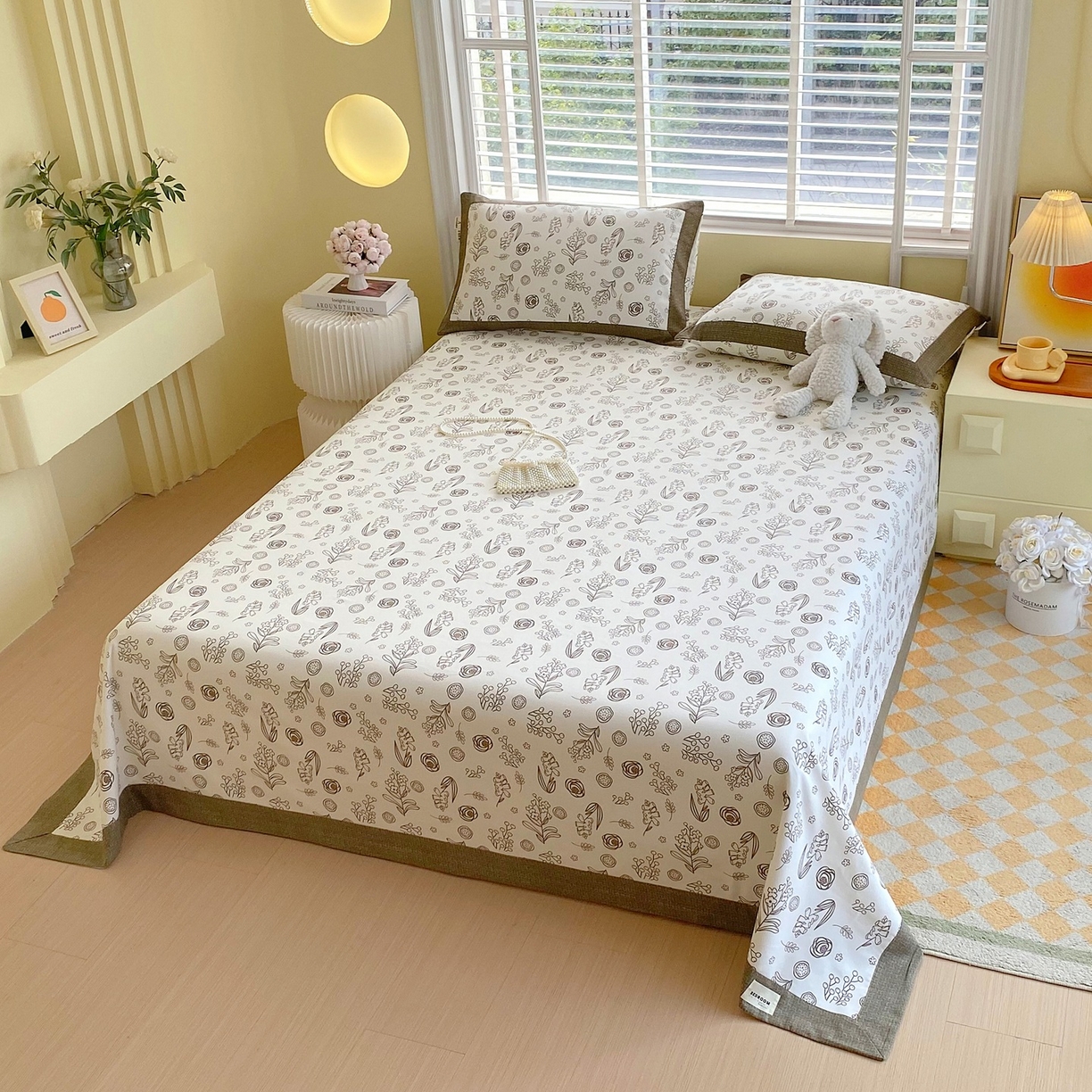 91家纺网 家纺一手货源 找家纺 春皖家纺 2026新款全棉老粗布席子凉席工艺款单床单床单单件 浅韵-白