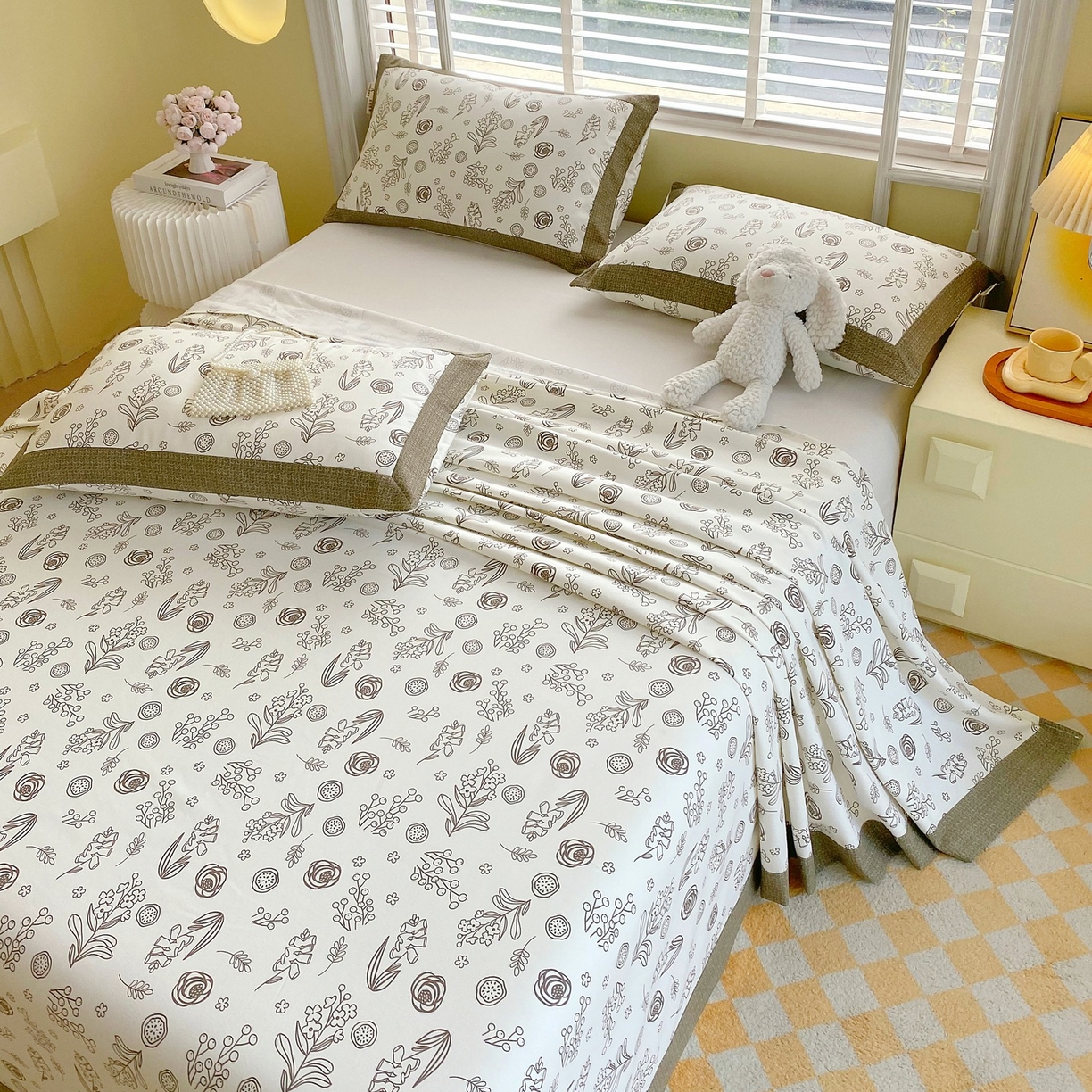 91家纺网 家纺一手货源 找家纺 春皖家纺 2026新款全棉老粗布席子凉席工艺款单床单床单单件 浅韵-白