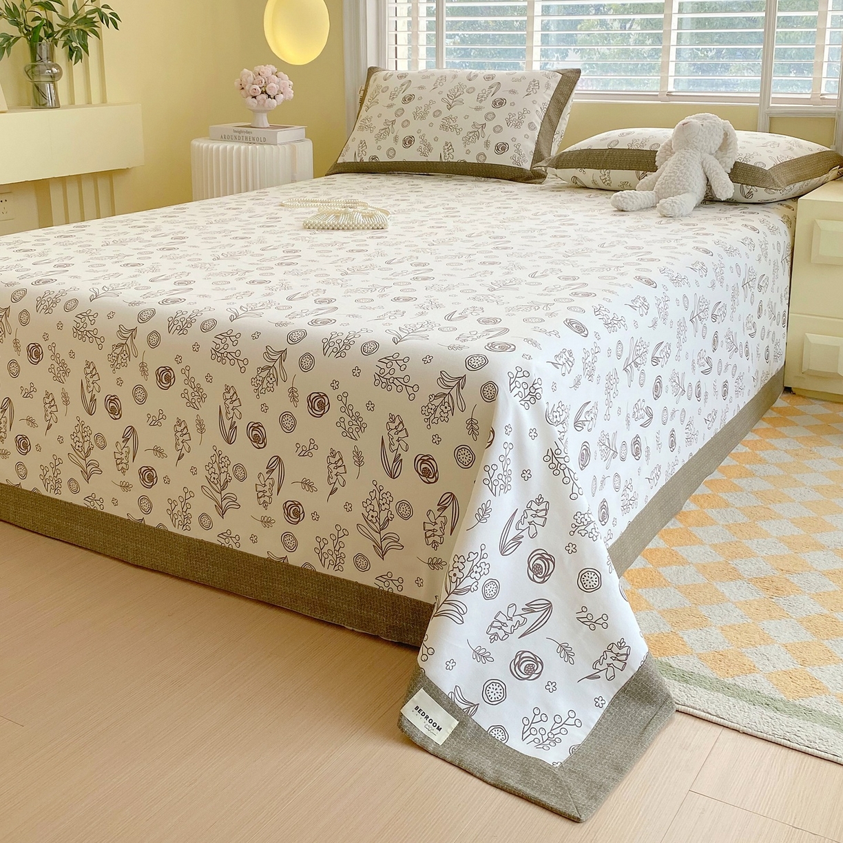 91家纺网 家纺一手货源 找家纺 春皖家纺 2026新款全棉老粗布席子凉席工艺款单床单床单单件 浅韵-白