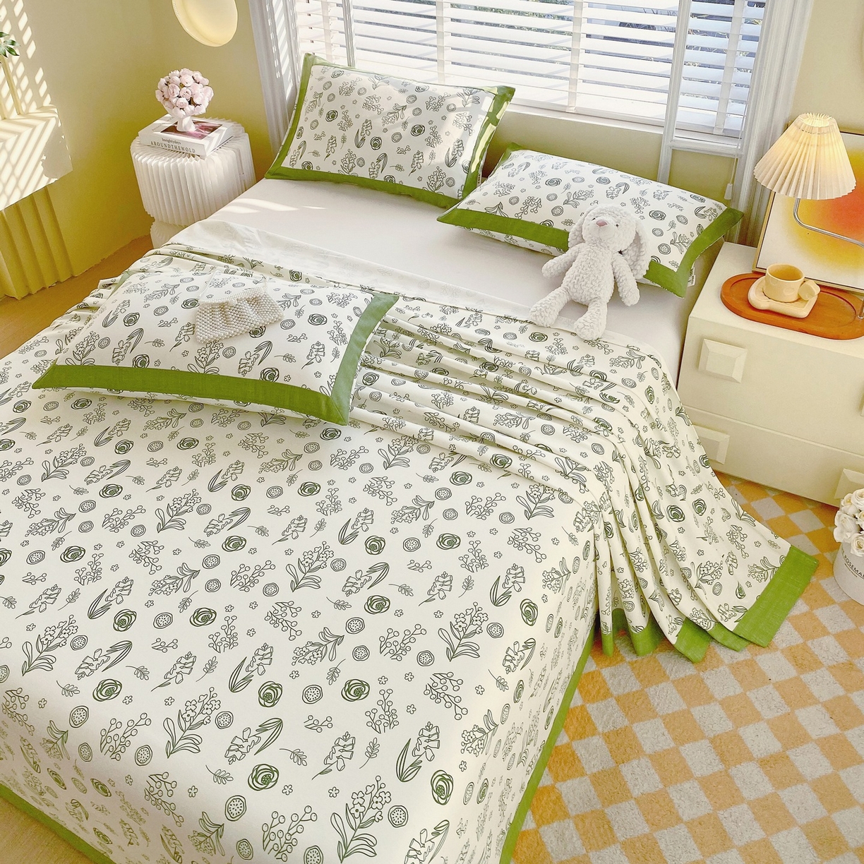 91家纺网 家纺一手货源 找家纺 春皖家纺 2026新款全棉老粗布席子凉席工艺款单床单床单单件 浅韵-绿