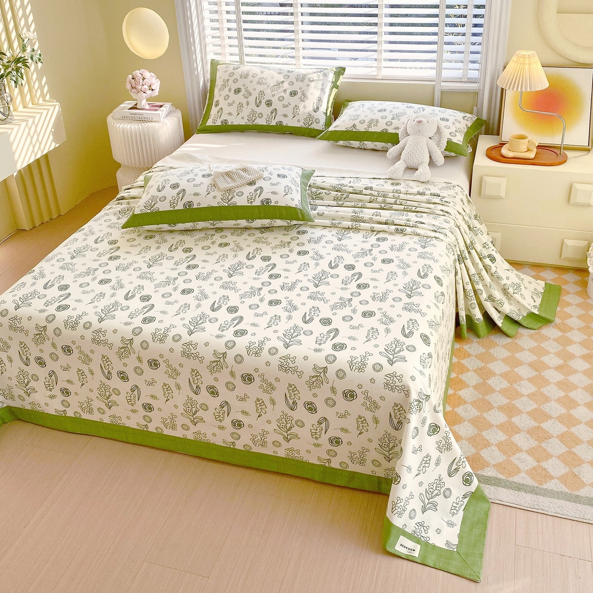 91家纺网 家纺一手货源 找家纺 春皖家纺 2026新款全棉老粗布席子凉席工艺款单床单床单单件 浅韵-绿