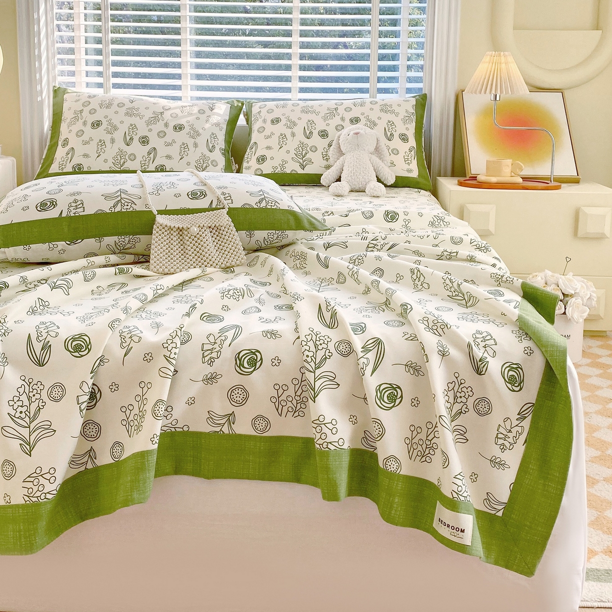 91家纺网 家纺一手货源 找家纺 春皖家纺 2026新款全棉老粗布席子凉席工艺款单床单床单单件 浅韵-绿