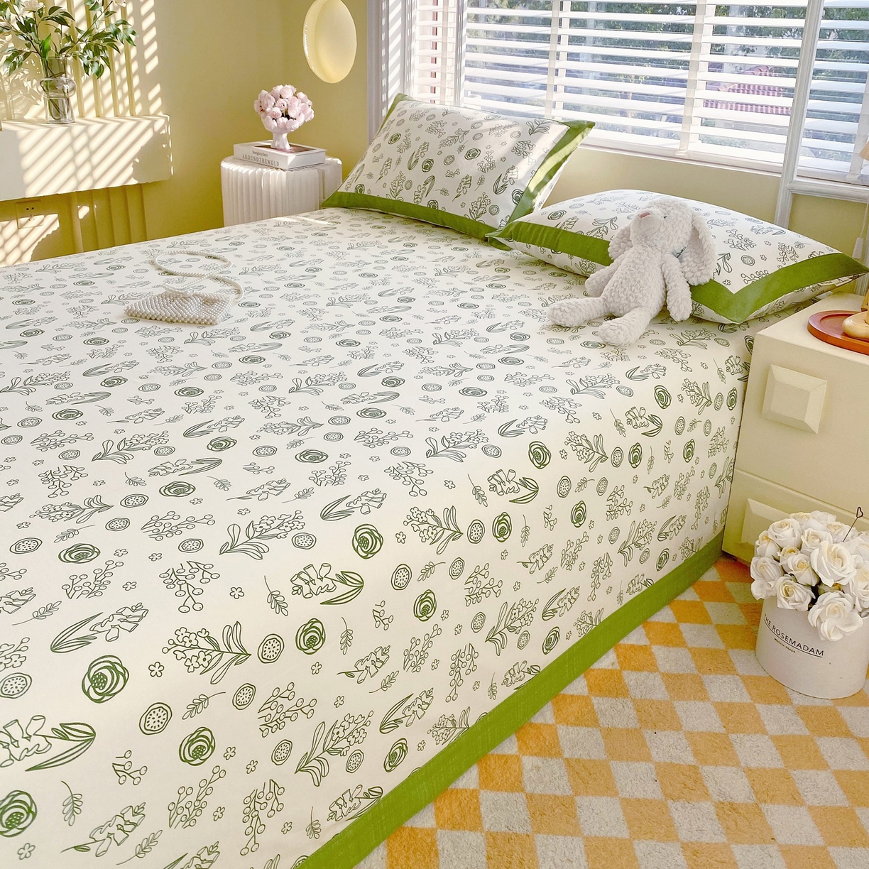 91家纺网 家纺一手货源 找家纺 春皖家纺 2026新款全棉老粗布席子凉席工艺款单床单床单单件 浅韵-绿