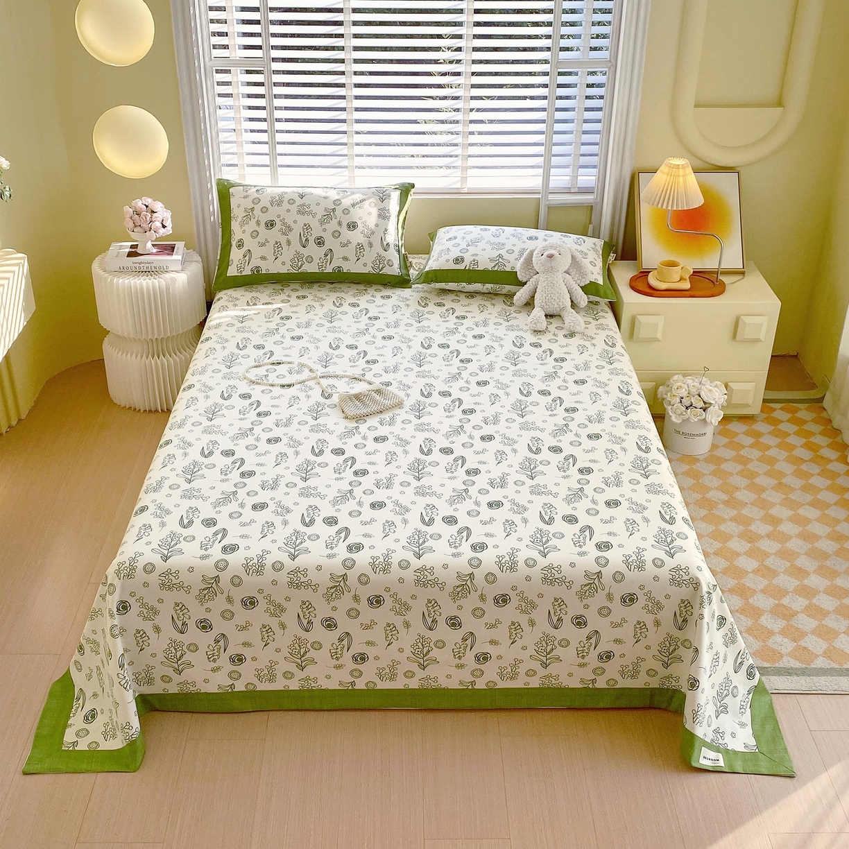 91家纺网 家纺一手货源 找家纺 春皖家纺 2026新款全棉老粗布席子凉席工艺款单床单床单单件 浅韵-绿