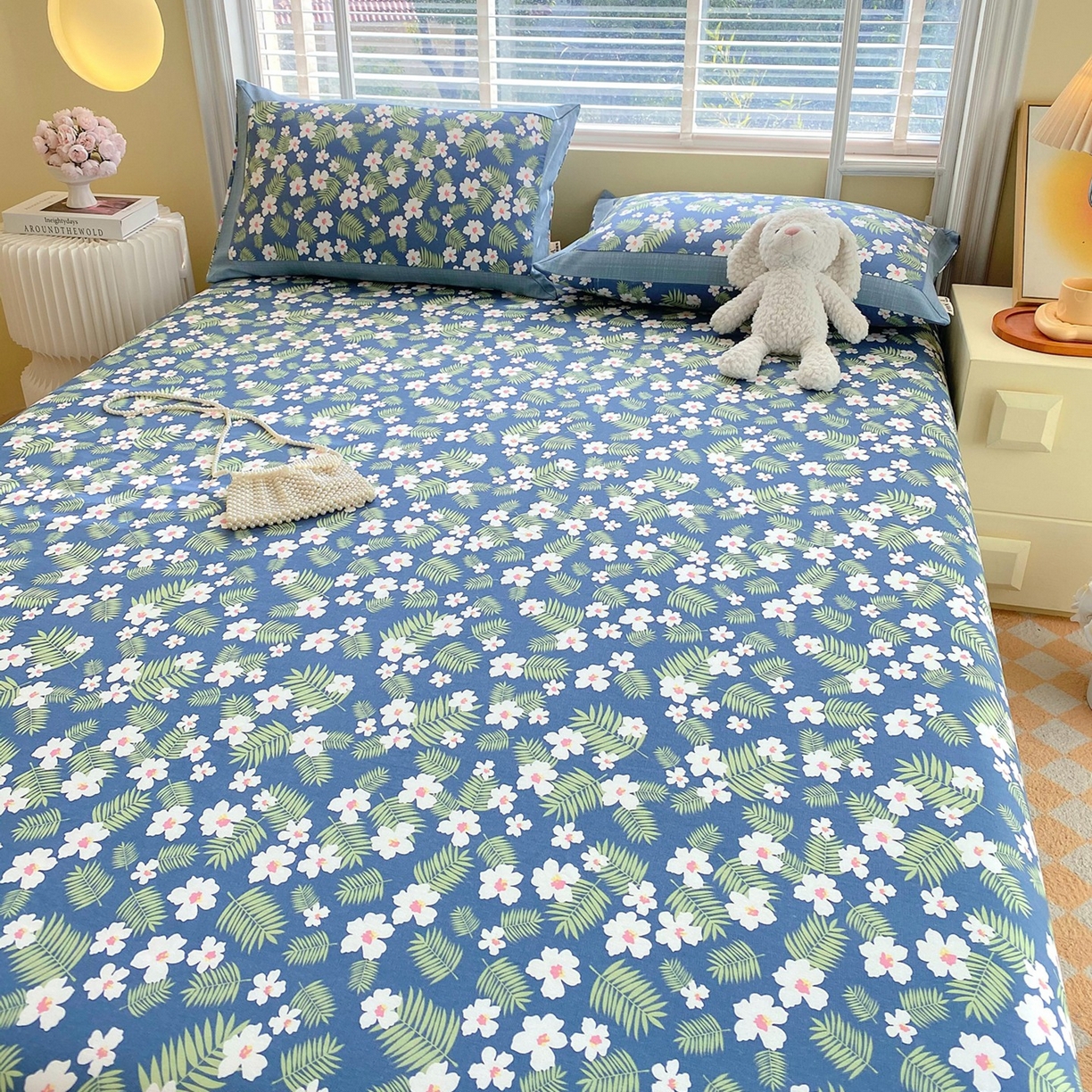 91家纺网 家纺一手货源 找家纺 春皖家纺 2026新款全棉老粗布席子凉席工艺款单床单床单单件 沁香蓝