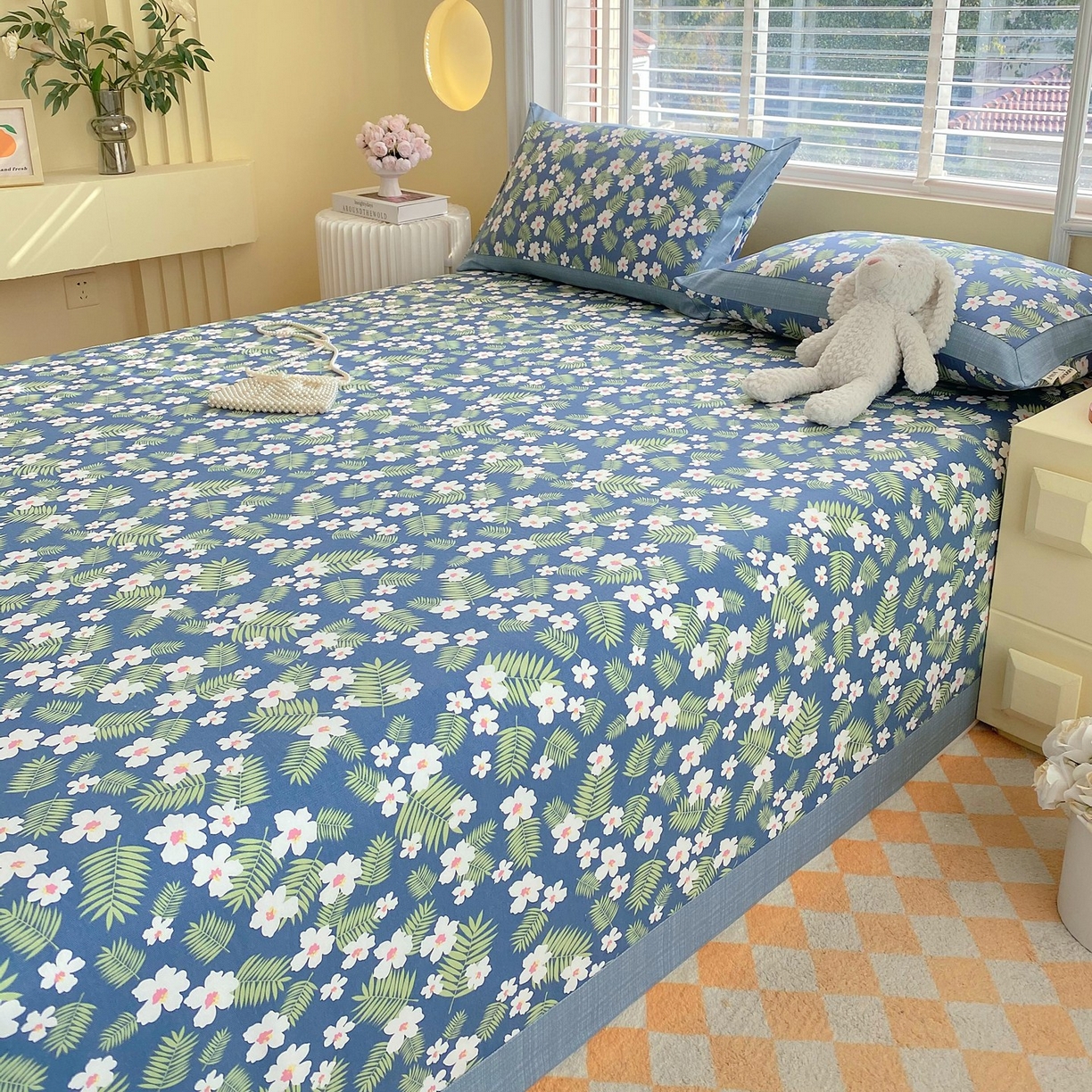 91家纺网 家纺一手货源 找家纺 春皖家纺 2026新款全棉老粗布席子凉席工艺款单床单床单单件 沁香蓝