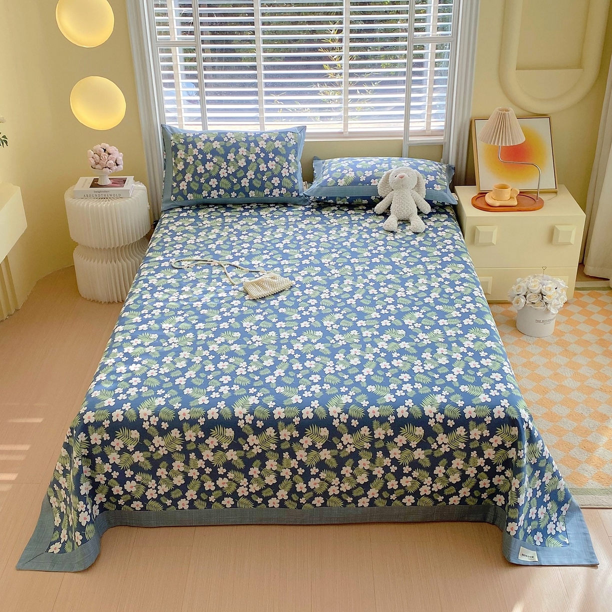 91家纺网 家纺一手货源 找家纺 春皖家纺 2026新款全棉老粗布席子凉席工艺款单床单床单单件 沁香蓝