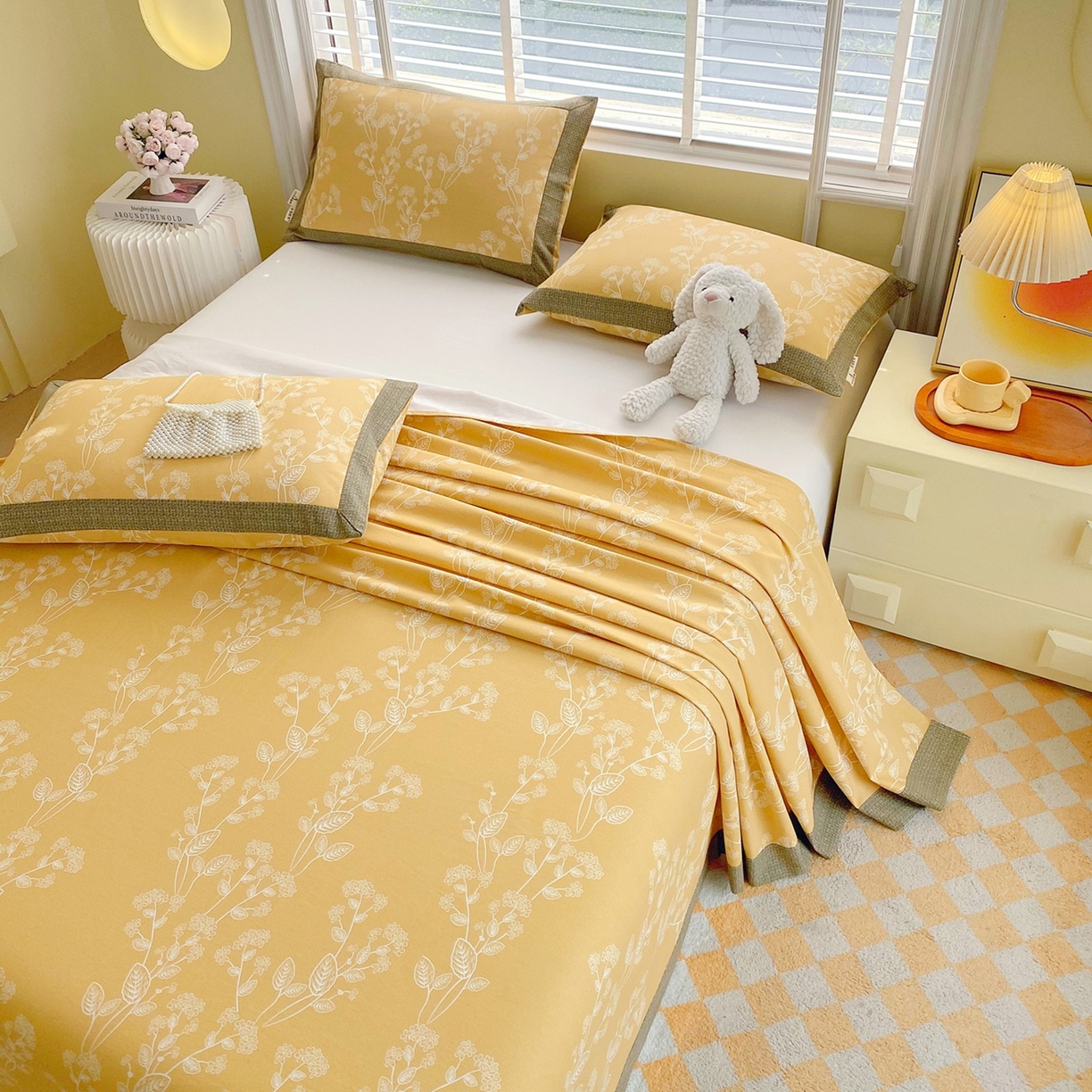 91家纺网 家纺一手货源 找家纺 春皖家纺 2026新款全棉老粗布席子凉席工艺款单床单床单单件 如梦黄