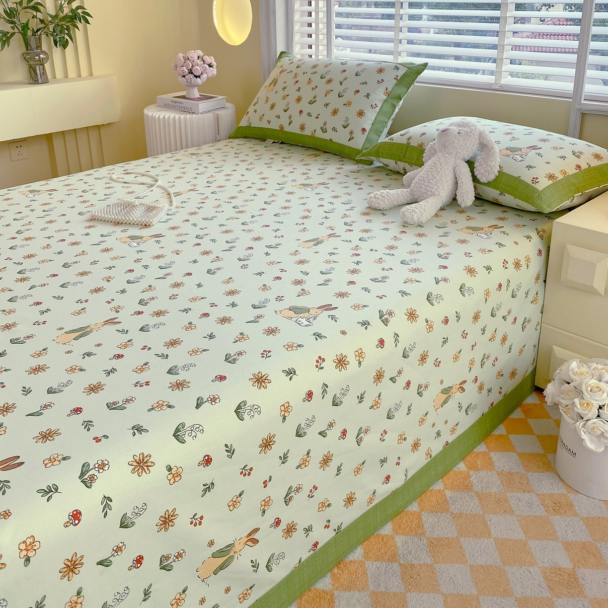 91家纺网 家纺一手货源 找家纺 春皖家纺 2026新款全棉老粗布席子凉席工艺款单床单床单单件 兔开心