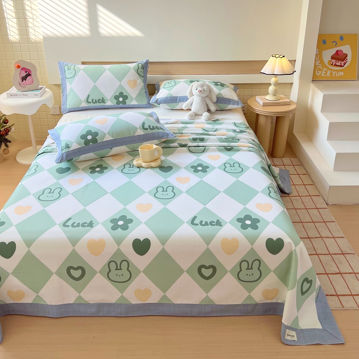 91家纺网 家纺一手货源 找家纺 春皖家纺 2026新款全棉老粗布席子凉席工艺款单床单床单单件 幸运