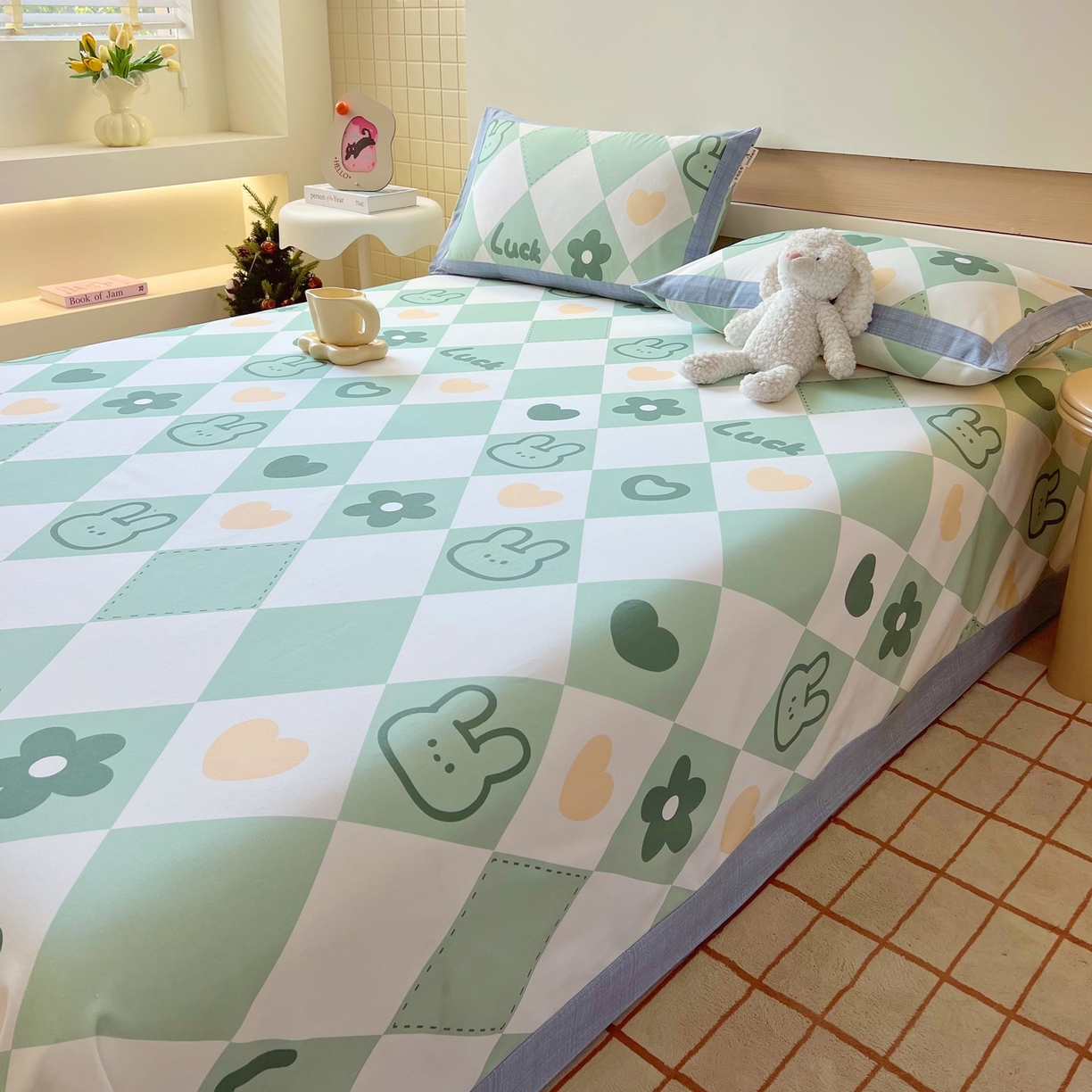 91家纺网 家纺一手货源 找家纺 春皖家纺 2026新款全棉老粗布席子凉席工艺款单床单床单单件 幸运