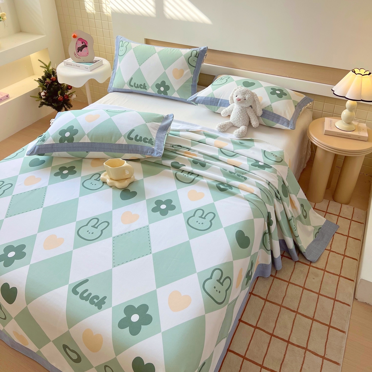 91家纺网 家纺一手货源 找家纺 春皖家纺 2026新款全棉老粗布席子凉席工艺款单床单床单单件 幸运