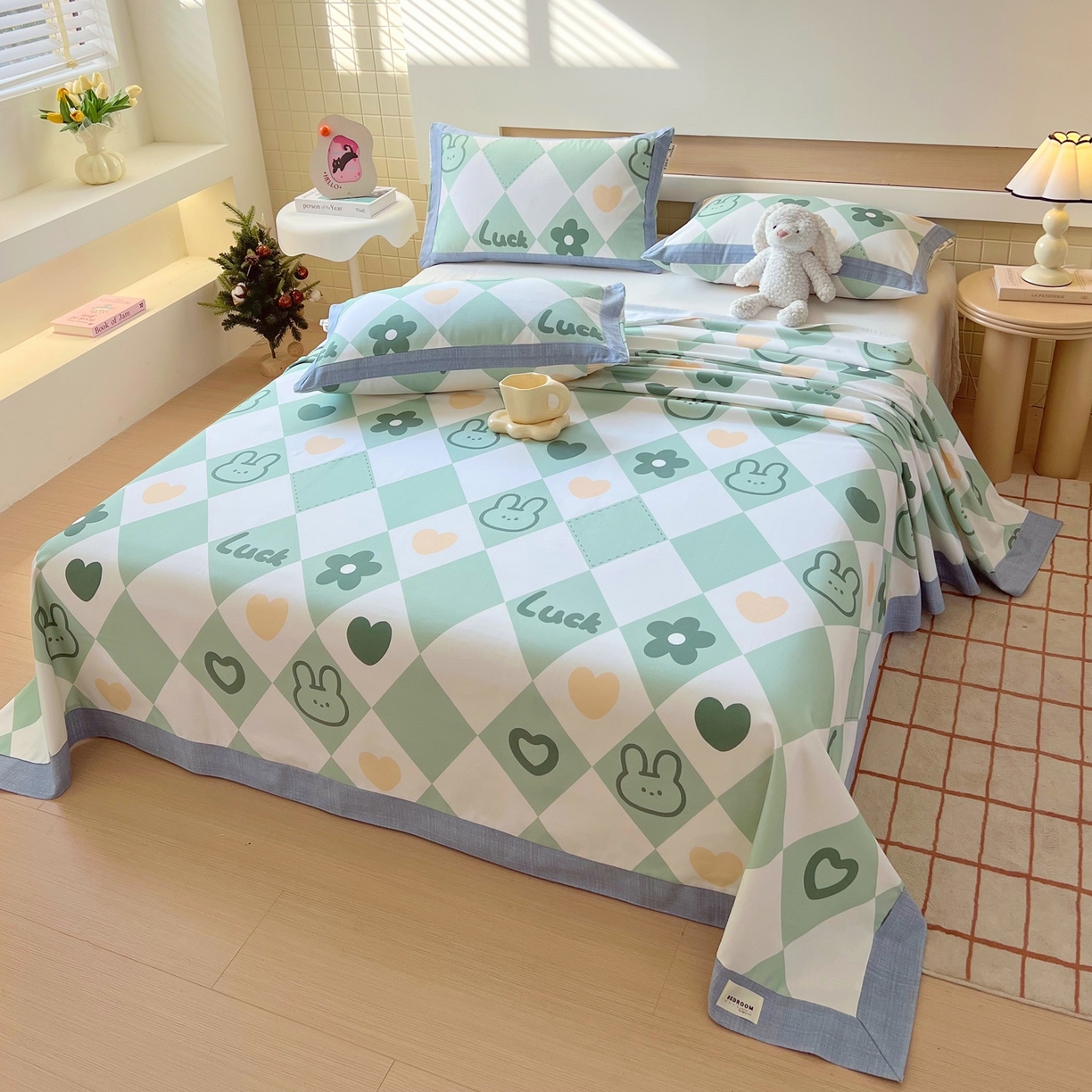 91家纺网 家纺一手货源 找家纺 春皖家纺 2026新款全棉老粗布席子凉席工艺款单床单床单单件 幸运