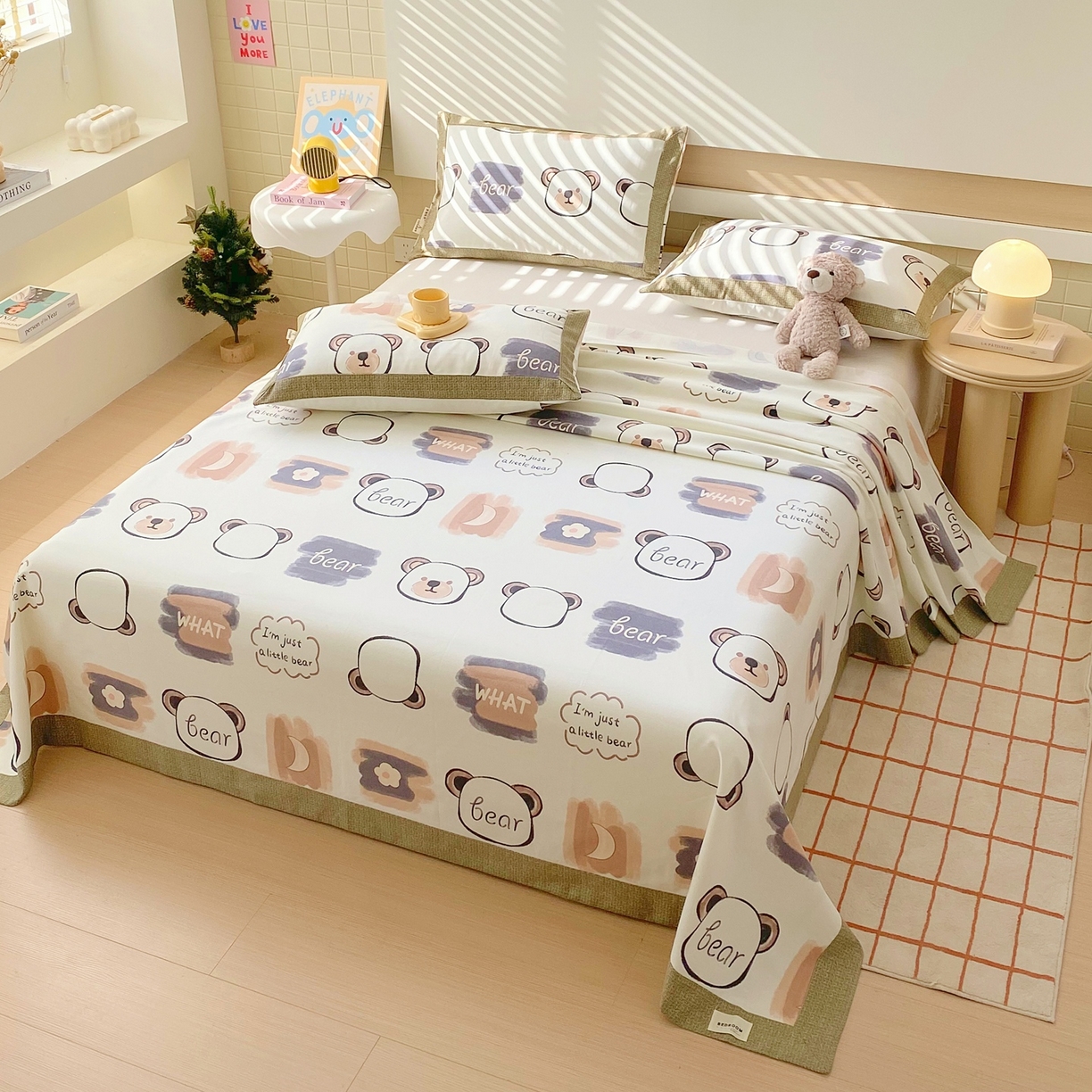 91家纺网 家纺一手货源 找家纺 春皖家纺 2026新款全棉老粗布席子凉席工艺款单床单床单单件 幸运熊