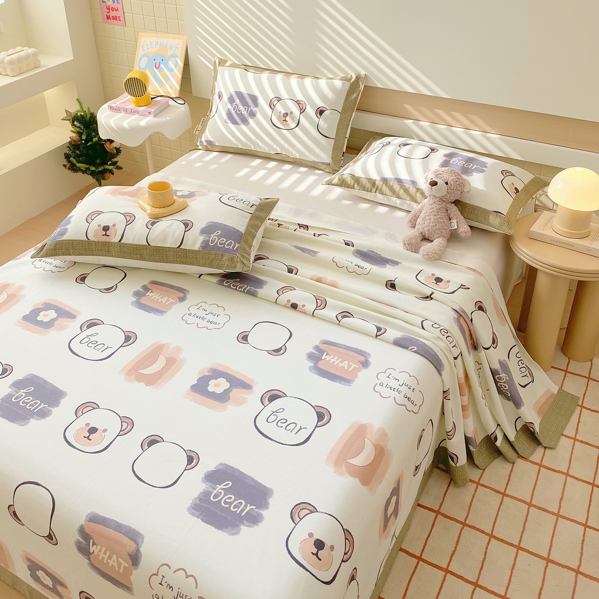 91家纺网 家纺一手货源 找家纺 春皖家纺 2026新款全棉老粗布席子凉席工艺款单床单床单单件 幸运熊