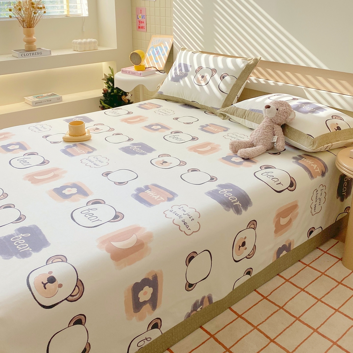 91家纺网 家纺一手货源 找家纺 春皖家纺 2026新款全棉老粗布席子凉席工艺款单床单床单单件 幸运熊