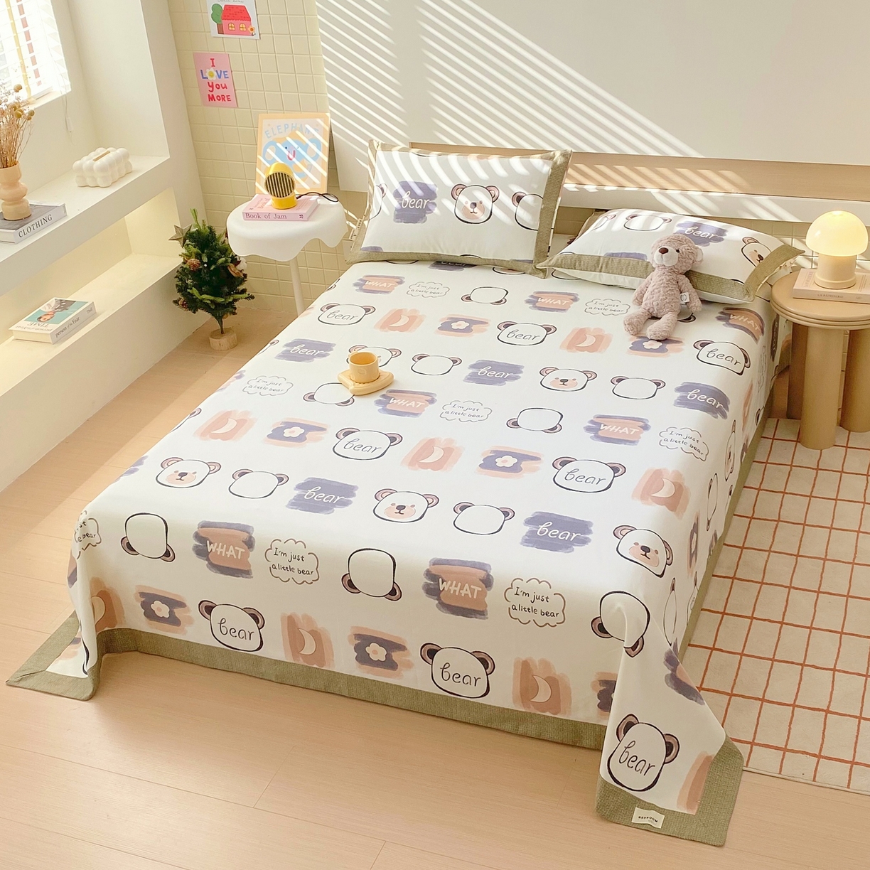 91家纺网 家纺一手货源 找家纺 春皖家纺 2026新款全棉老粗布席子凉席工艺款单床单床单单件 幸运熊