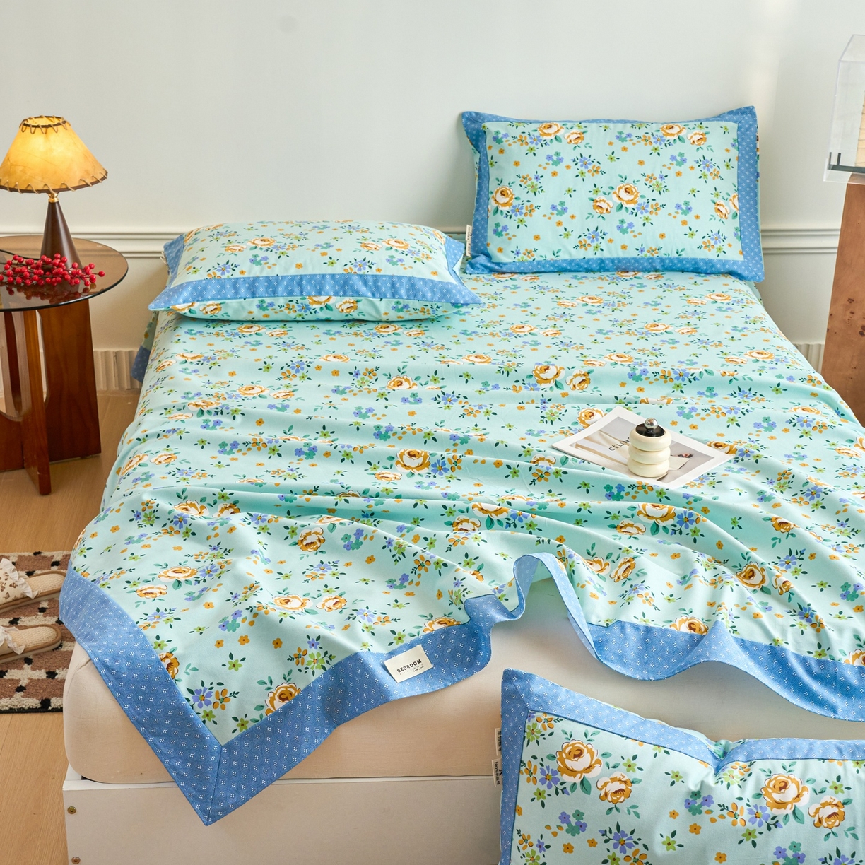 91家纺网 家纺一手货源 找家纺 春皖家纺 2026新款全棉老粗布席子凉席工艺款单床单床单单件 绚烂