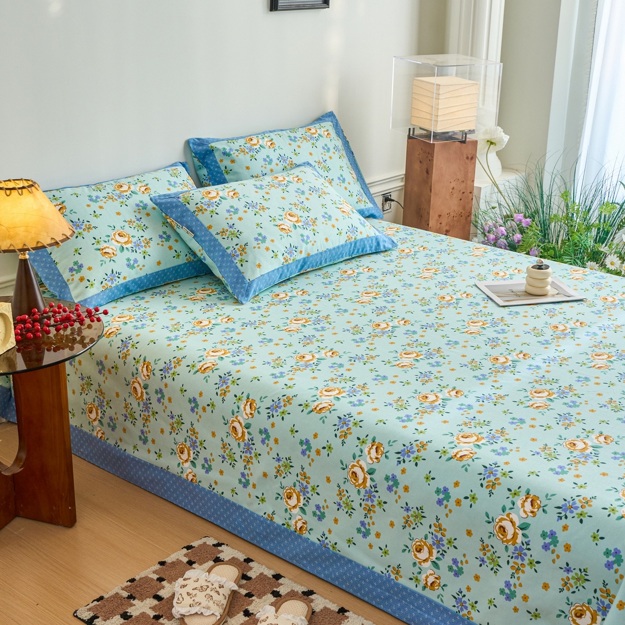 91家纺网 家纺一手货源 找家纺 春皖家纺 2026新款全棉老粗布席子凉席工艺款单床单床单单件 绚烂