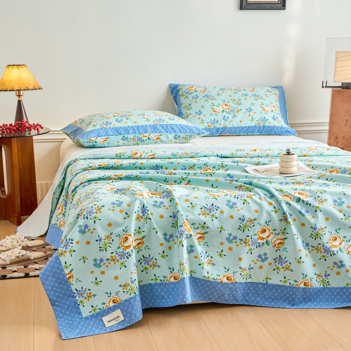 91家纺网 家纺一手货源 找家纺 春皖家纺 2026新款全棉老粗布席子凉席工艺款单床单床单单件 绚烂