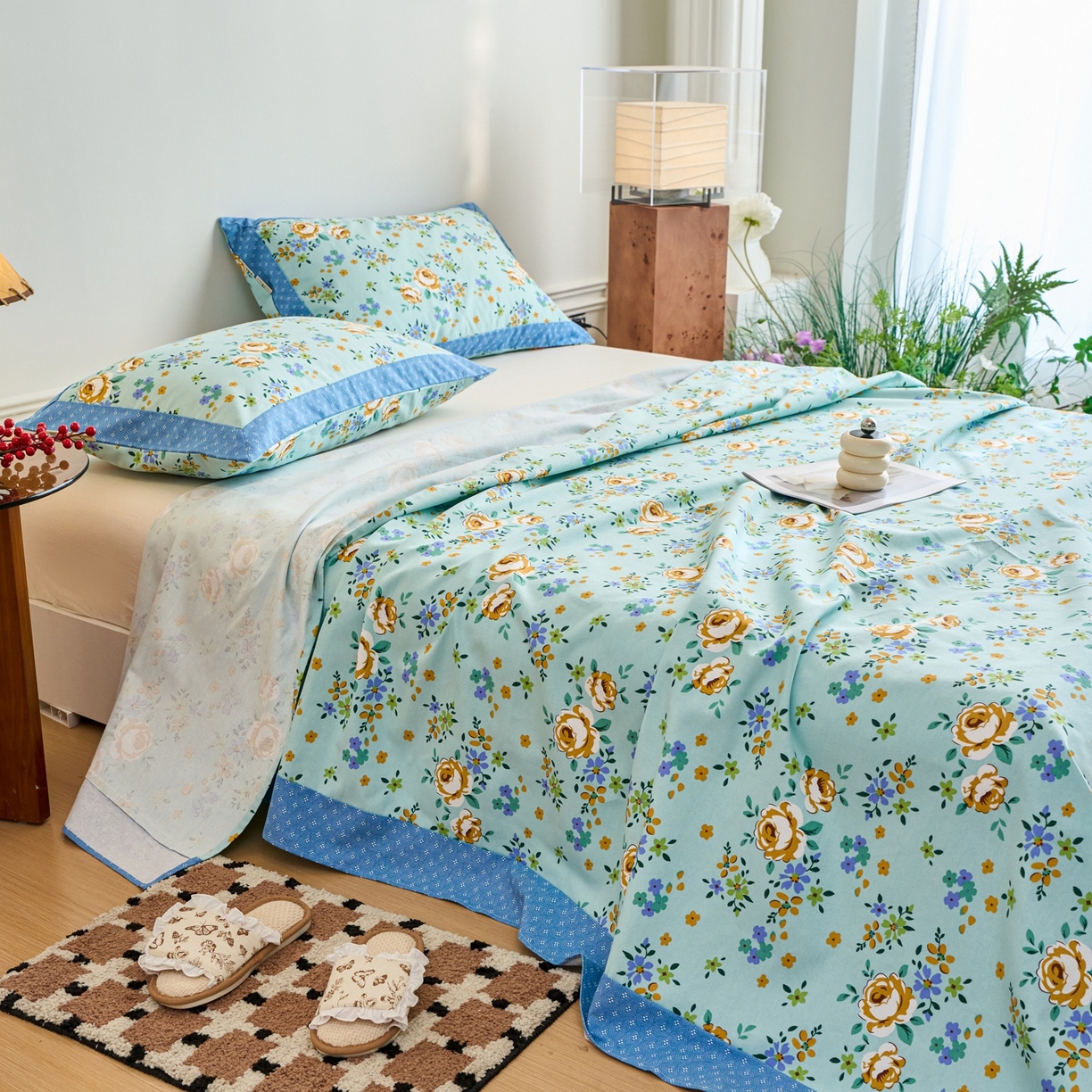 91家纺网 家纺一手货源 找家纺 春皖家纺 2026新款全棉老粗布席子凉席工艺款单床单床单单件 绚烂