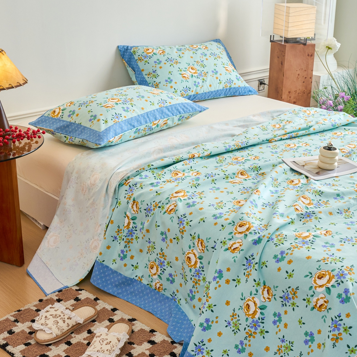 91家纺网 家纺一手货源 找家纺 春皖家纺 2026新款全棉老粗布席子凉席工艺款单床单床单单件 绚烂