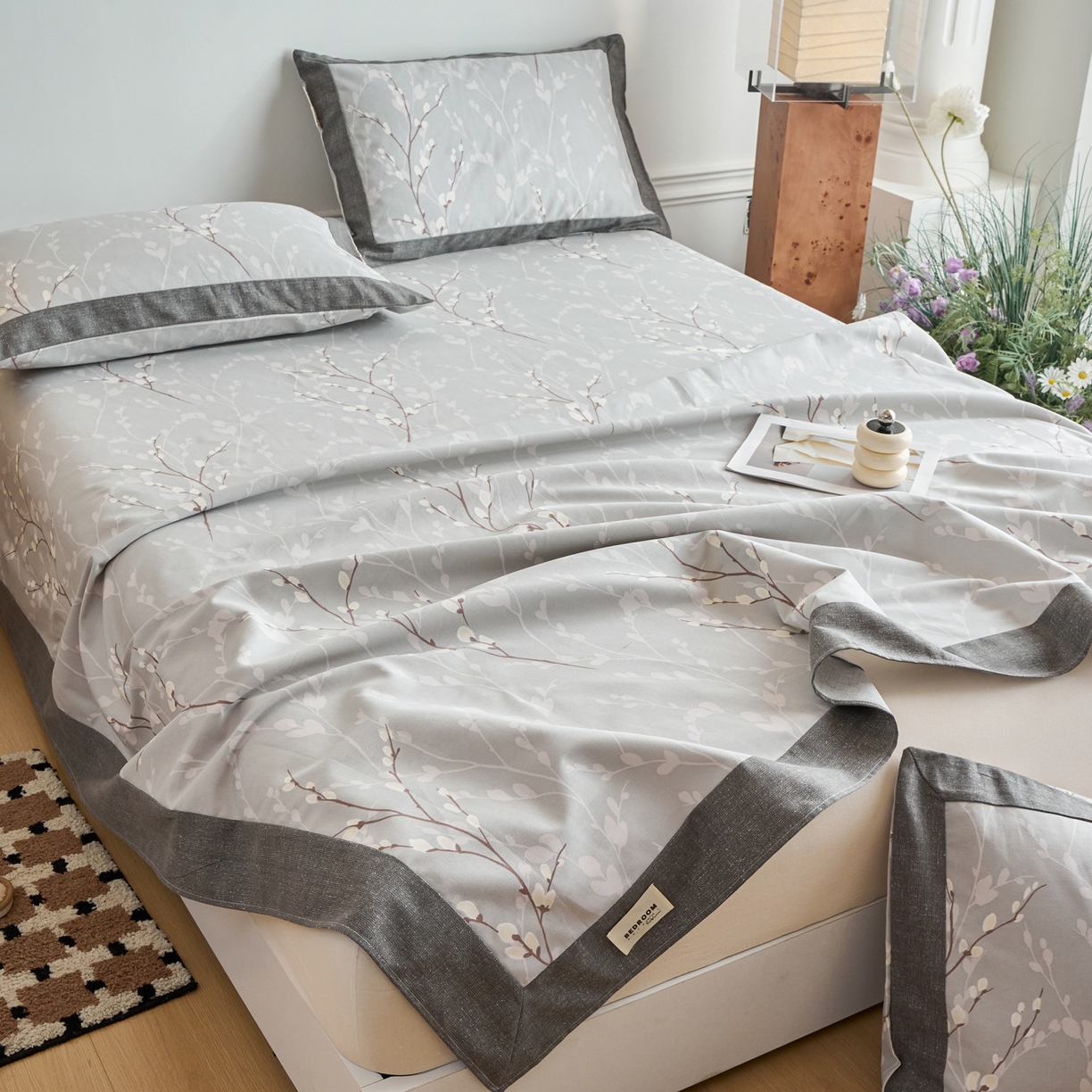 91家纺网 家纺一手货源 找家纺 春皖家纺 2026新款全棉老粗布席子凉席工艺款单床单床单单件 枝丫