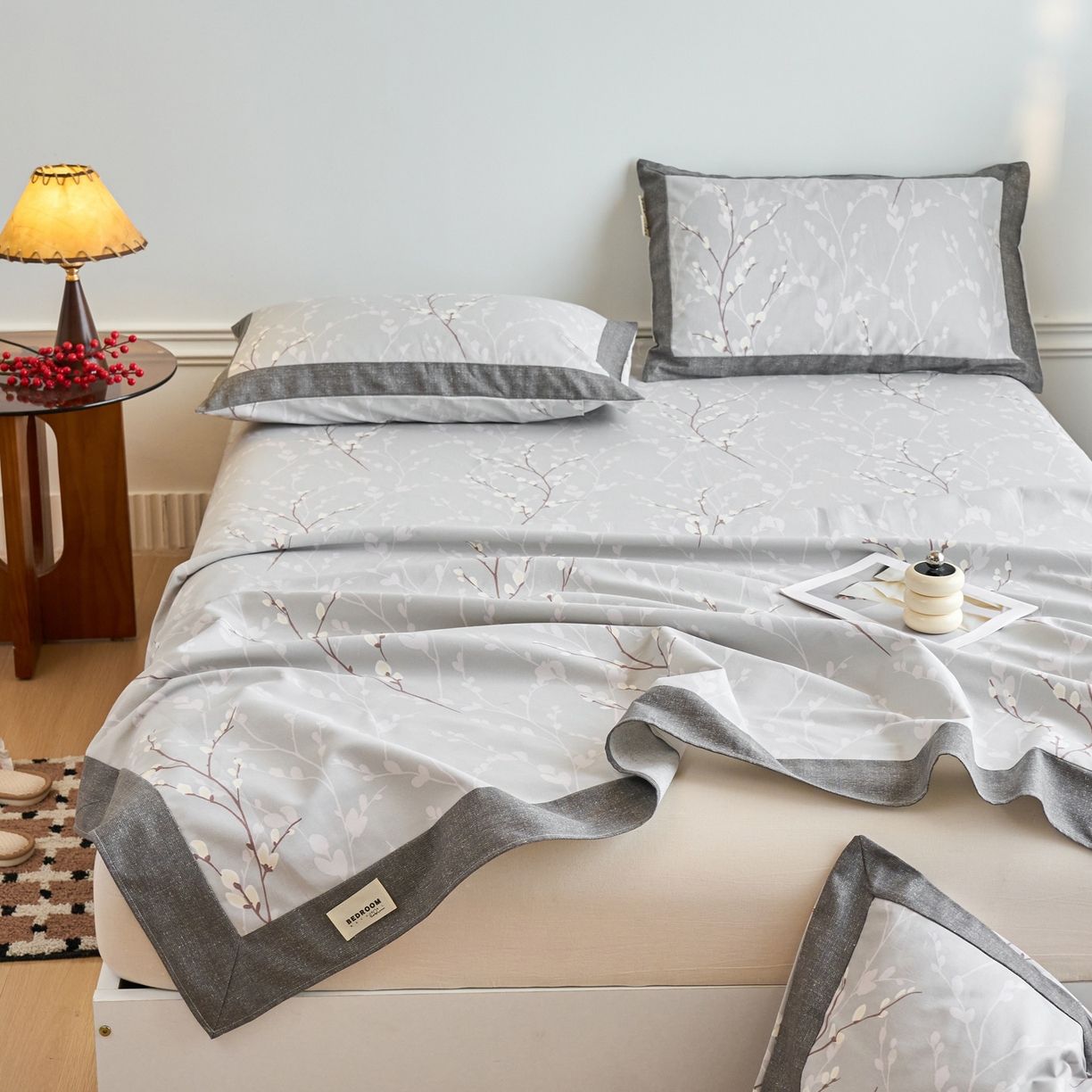 91家纺网 家纺一手货源 找家纺 春皖家纺 2026新款全棉老粗布席子凉席工艺款单床单床单单件 枝丫