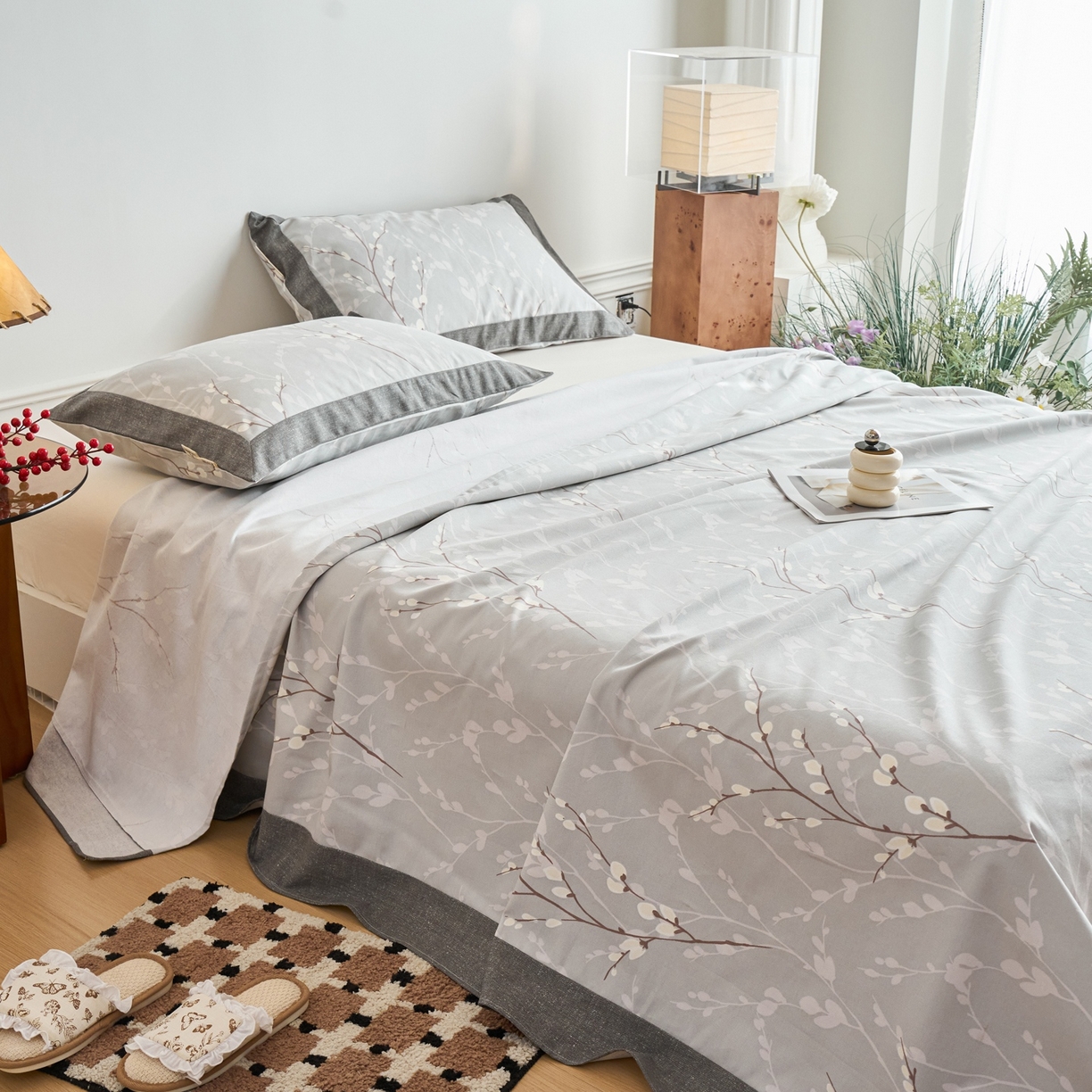 91家纺网 家纺一手货源 找家纺 春皖家纺 2026新款全棉老粗布席子凉席工艺款单床单床单单件 枝丫