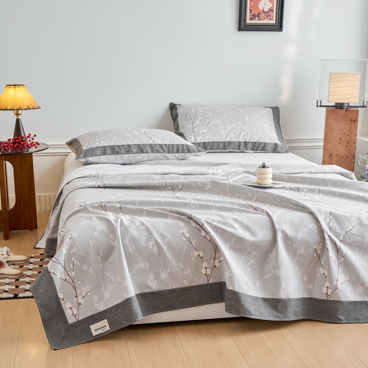 91家纺网 家纺一手货源 找家纺 春皖家纺 2026新款全棉老粗布席子凉席工艺款单床单床单单件 枝丫