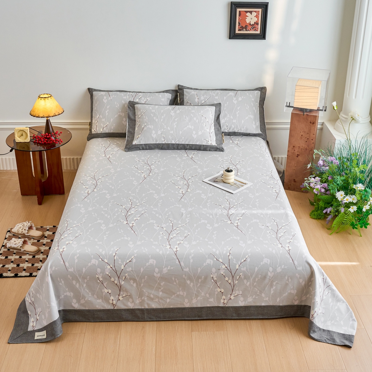 91家纺网 家纺一手货源 找家纺 春皖家纺 2026新款全棉老粗布席子凉席工艺款单床单床单单件 枝丫