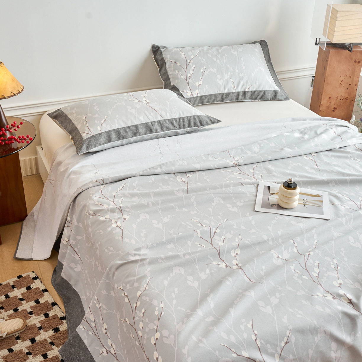 91家纺网 家纺一手货源 找家纺 春皖家纺 2026新款全棉老粗布席子凉席工艺款单床单床单单件 枝丫