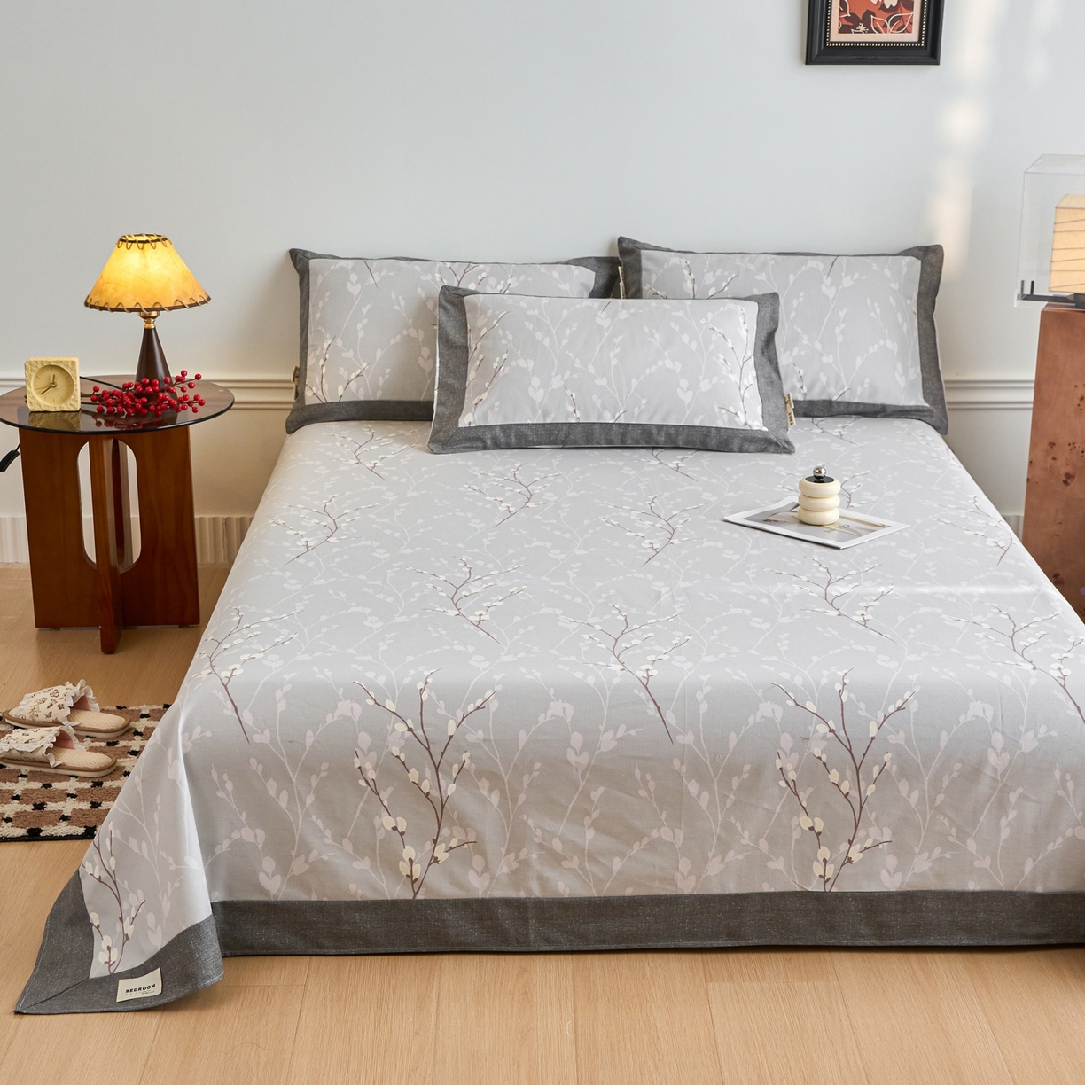 91家纺网 家纺一手货源 找家纺 春皖家纺 2026新款全棉老粗布席子凉席工艺款单床单床单单件 枝丫