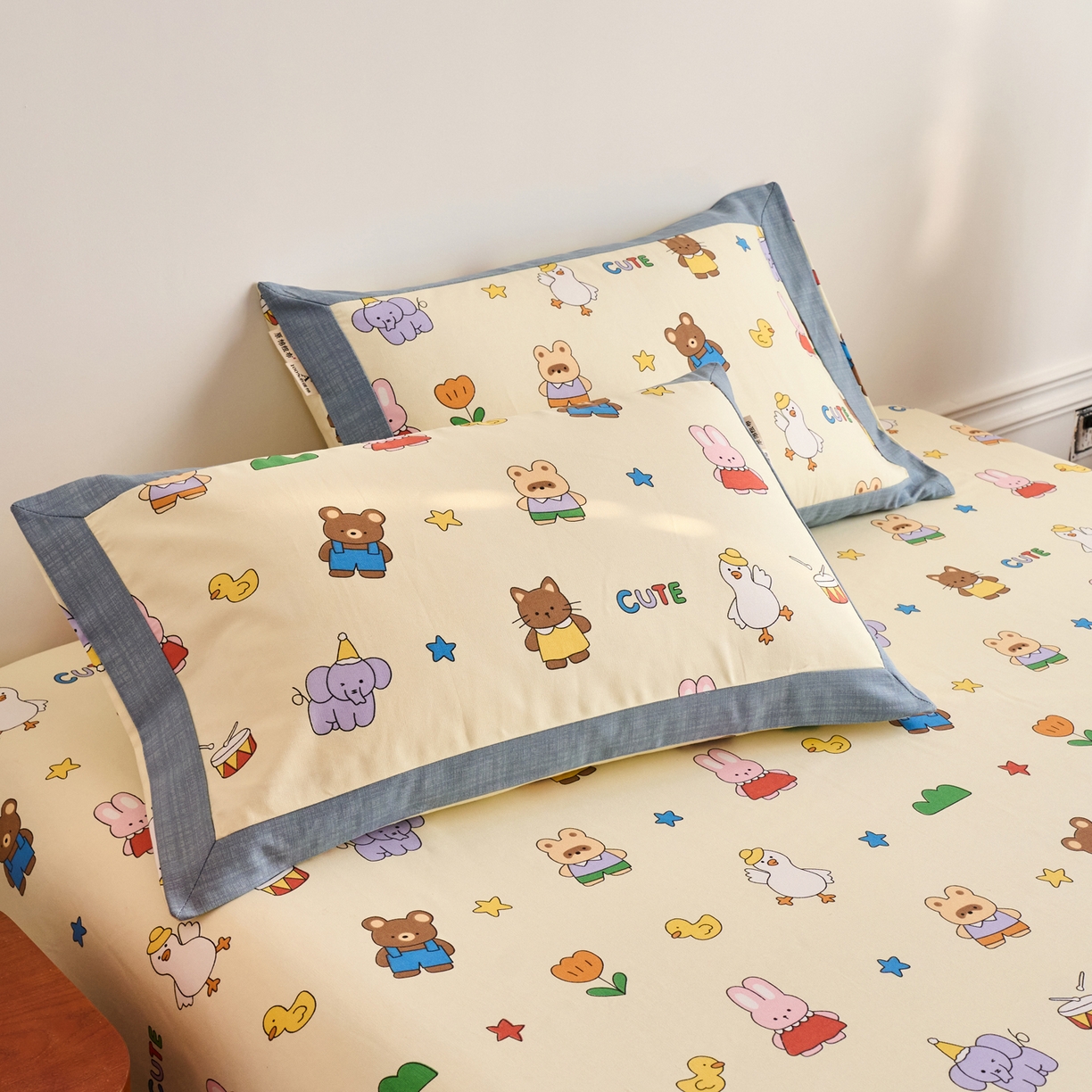 春皖家纺 2026新款全棉老粗布工艺款单枕套枕套单件 快乐园