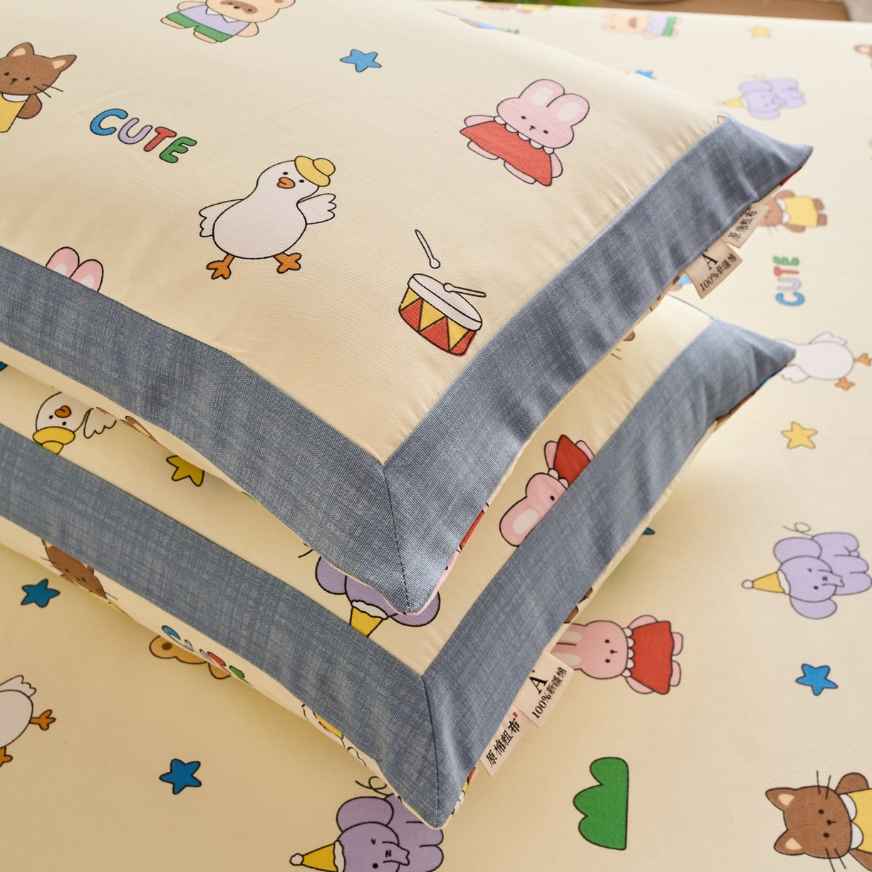 91家纺网 家纺一手货源 找家纺 春皖家纺 2026新款全棉老粗布工艺款单枕套枕套单件 快乐园