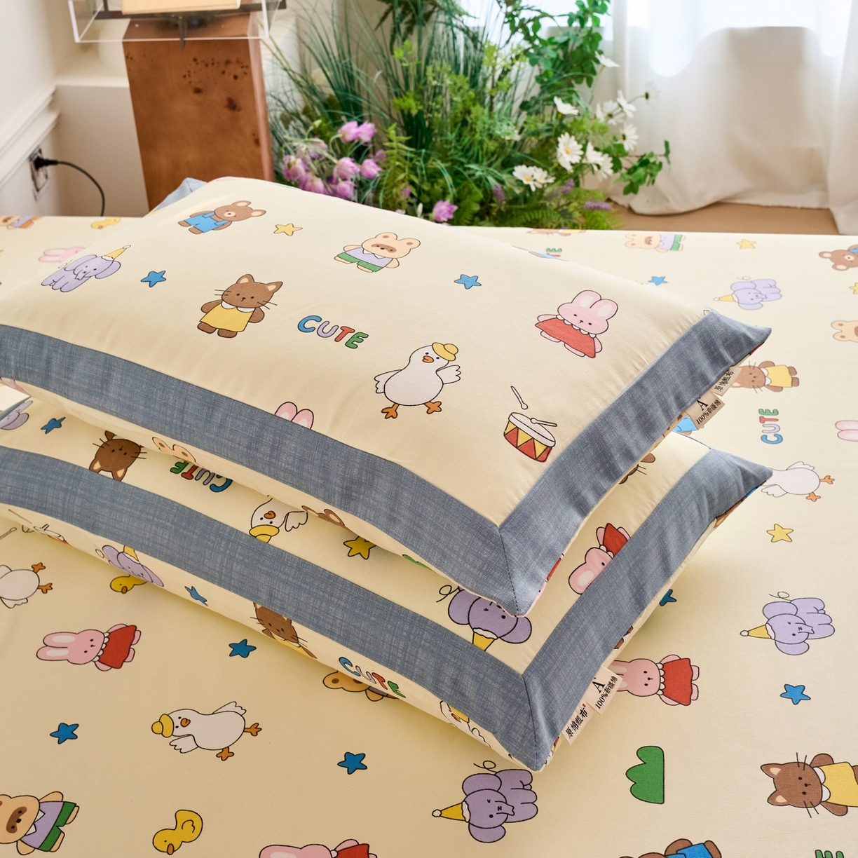 91家纺网 家纺一手货源 找家纺 春皖家纺 2026新款全棉老粗布工艺款单枕套枕套单件 快乐园