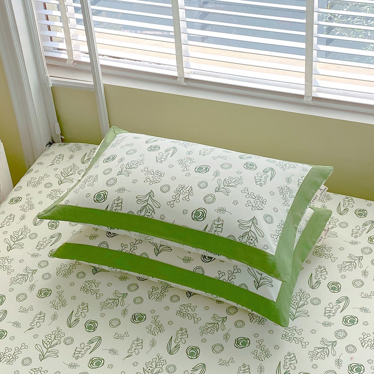 91家纺网 家纺一手货源 找家纺 春皖家纺 2026新款全棉老粗布工艺款单枕套枕套单件 浅韵-绿