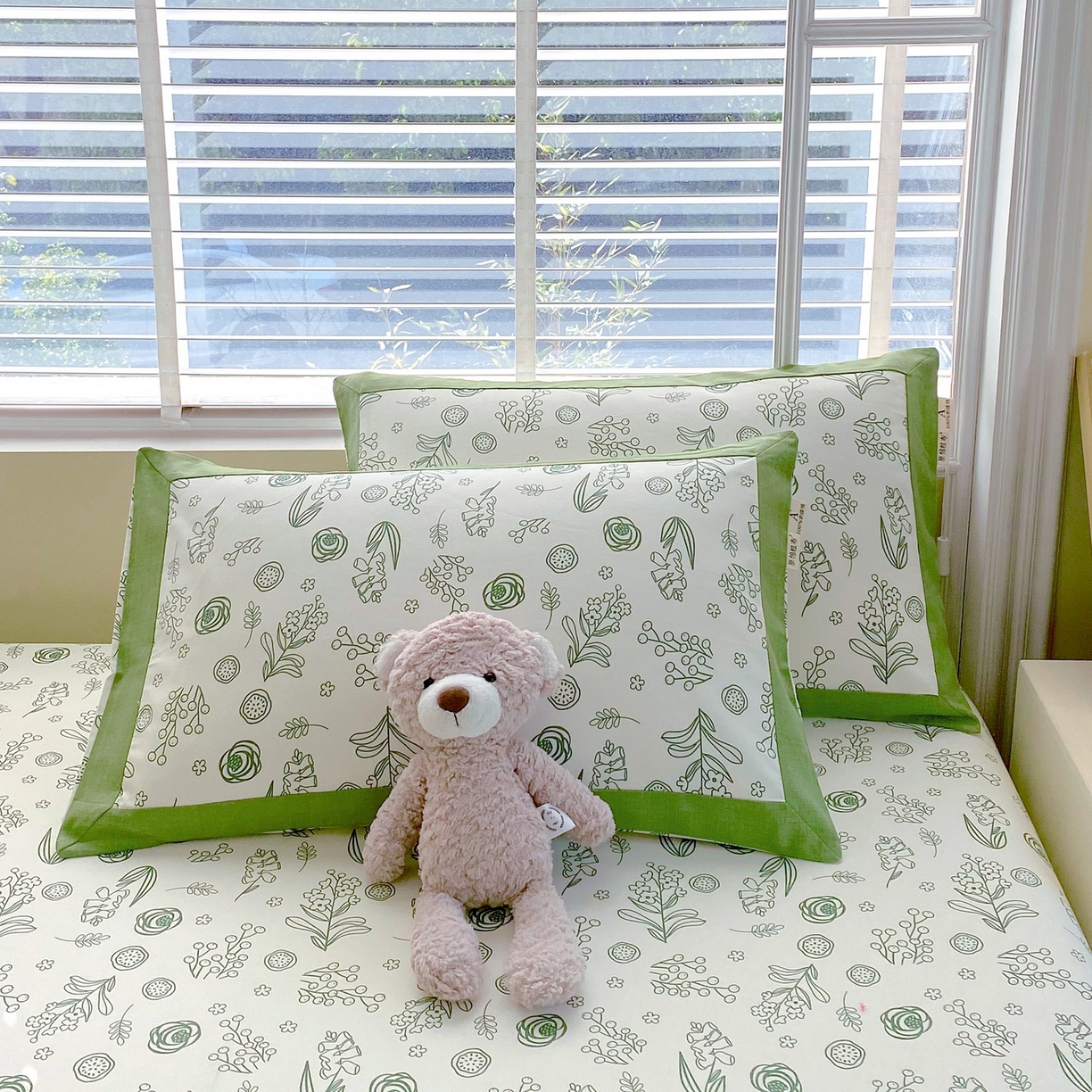 91家纺网 家纺一手货源 找家纺 春皖家纺 2026新款全棉老粗布工艺款单枕套枕套单件 浅韵-绿