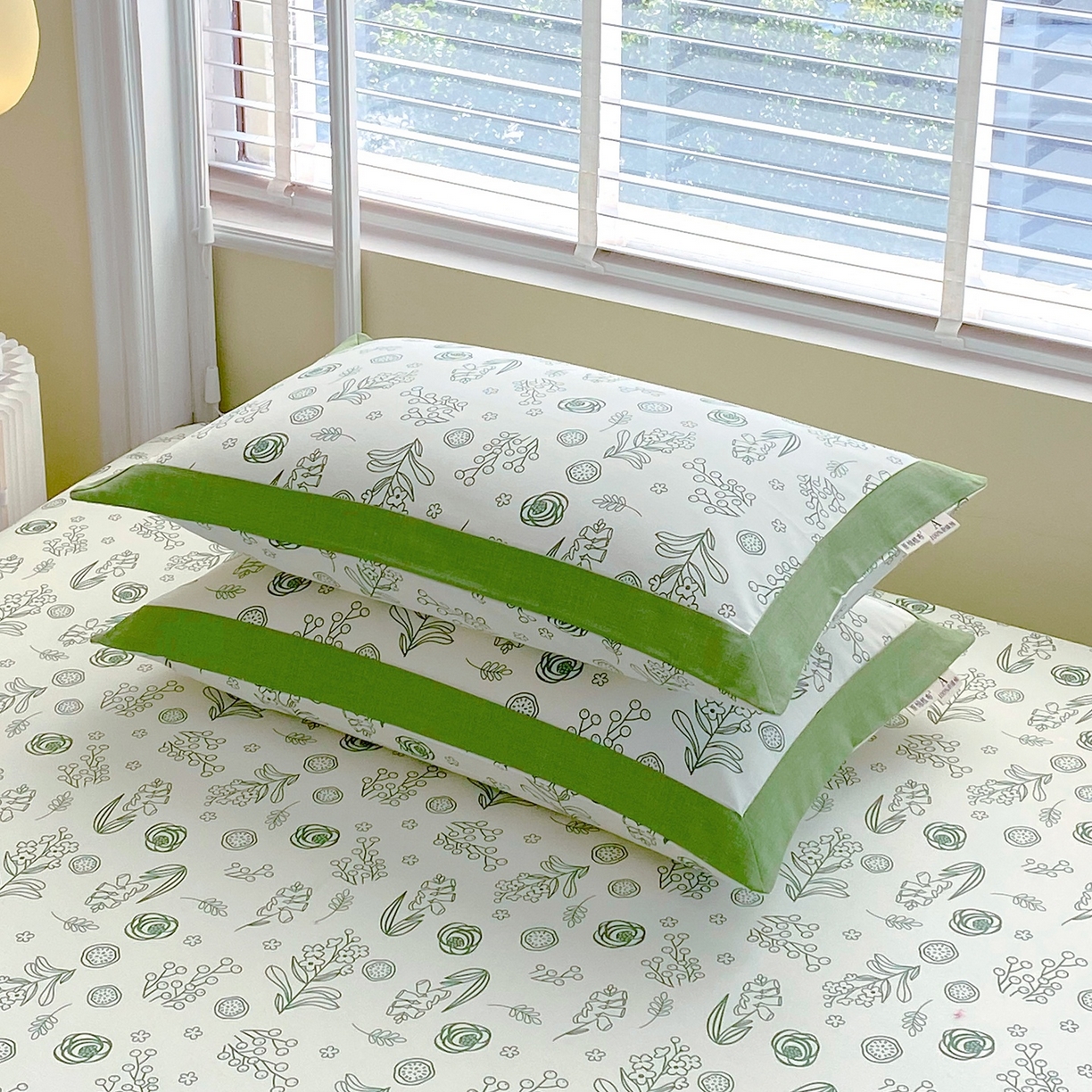 91家纺网 家纺一手货源 找家纺 春皖家纺 2026新款全棉老粗布工艺款单枕套枕套单件 浅韵-绿