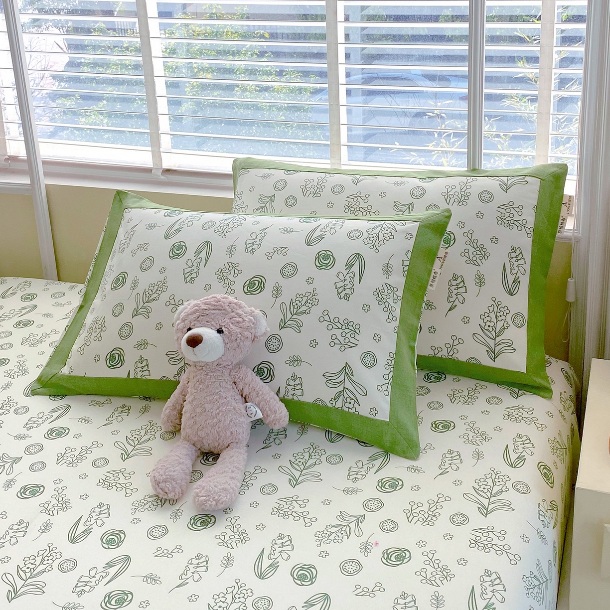 91家纺网 家纺一手货源 找家纺 春皖家纺 2026新款全棉老粗布工艺款单枕套枕套单件 浅韵-绿